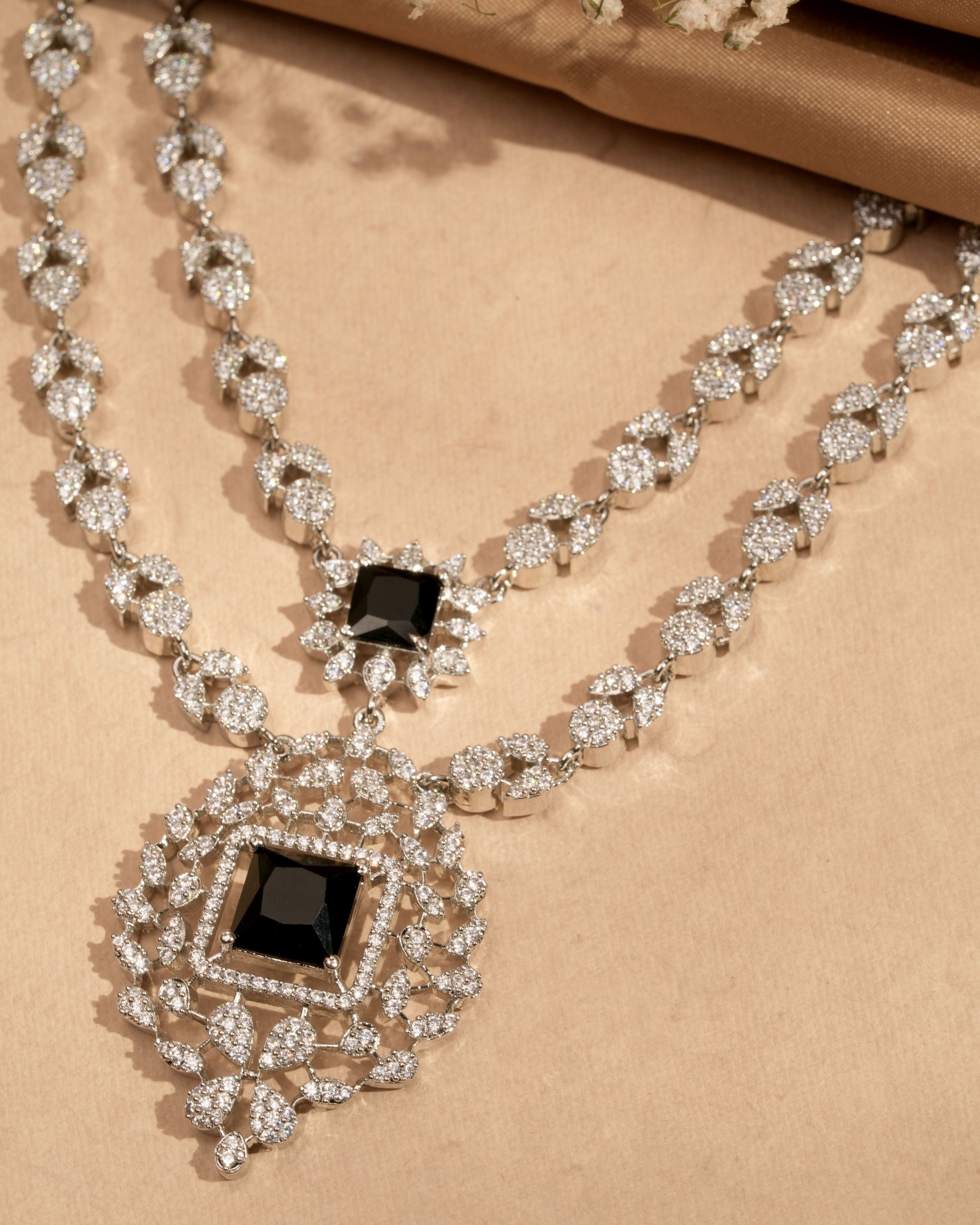 Midnight Majesty Double Layer Necklace & Drop Earring Set