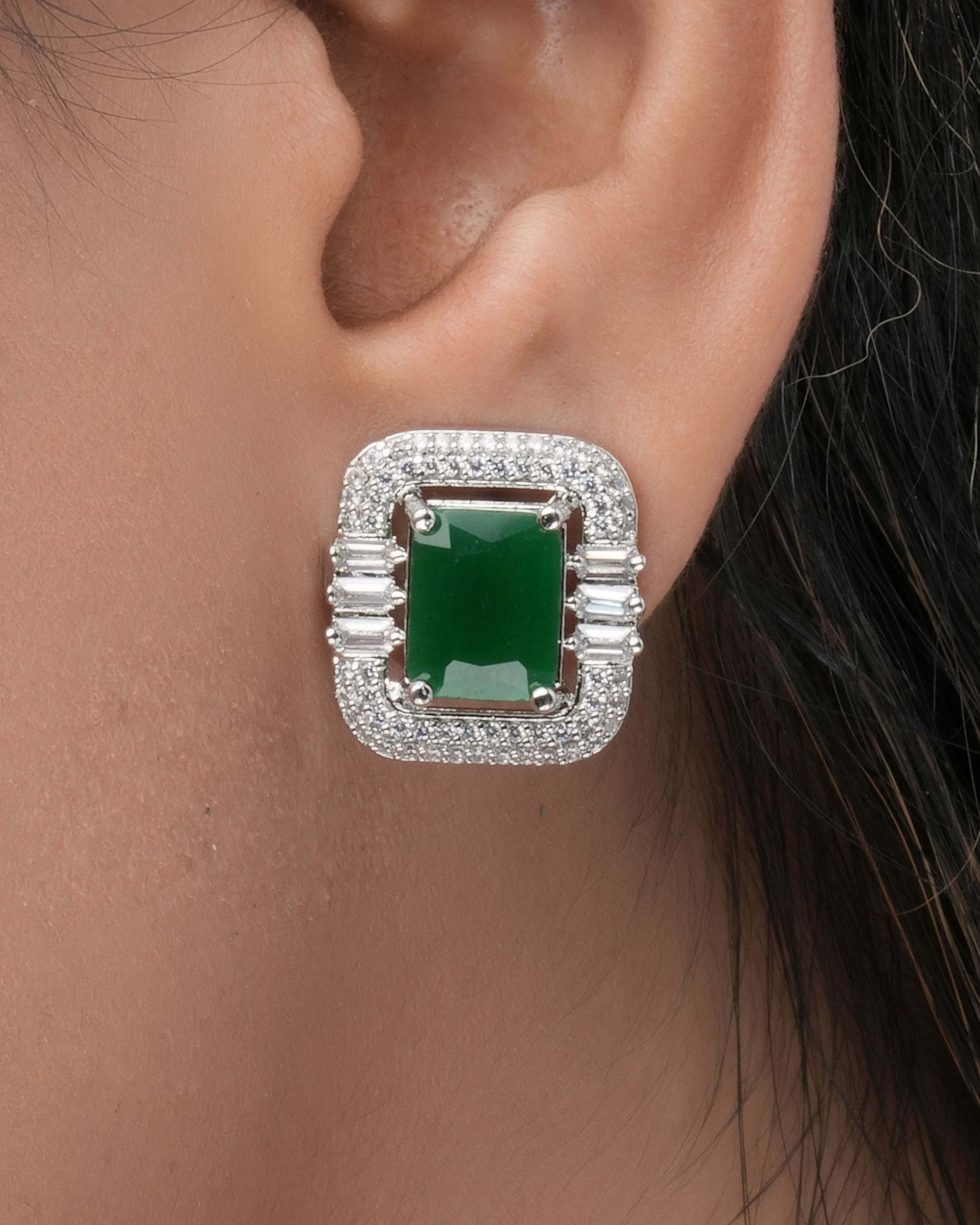 Emerald Prism Baguette Pendant & Earring Set