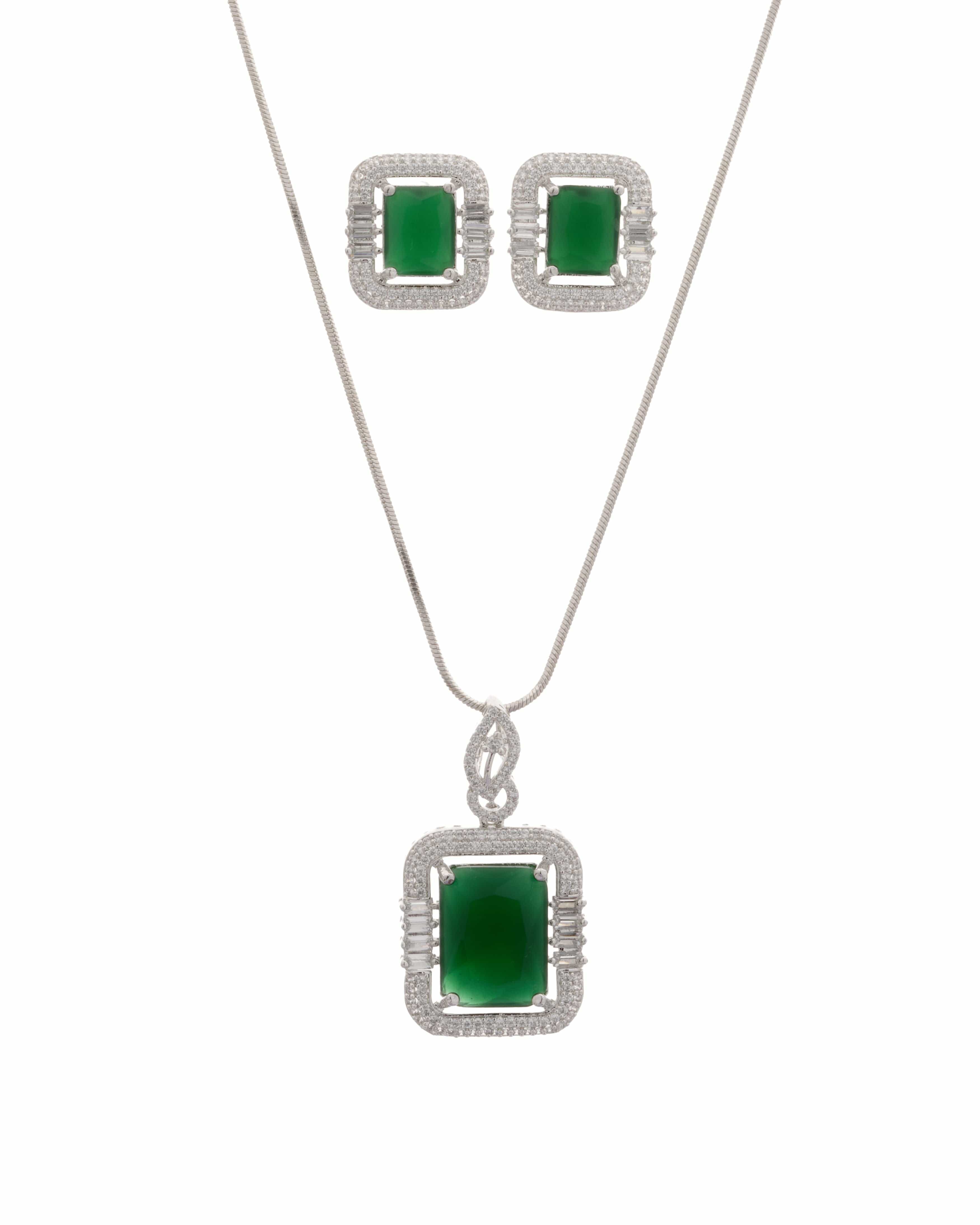 Emerald Prism Baguette Pendant & Earring Set