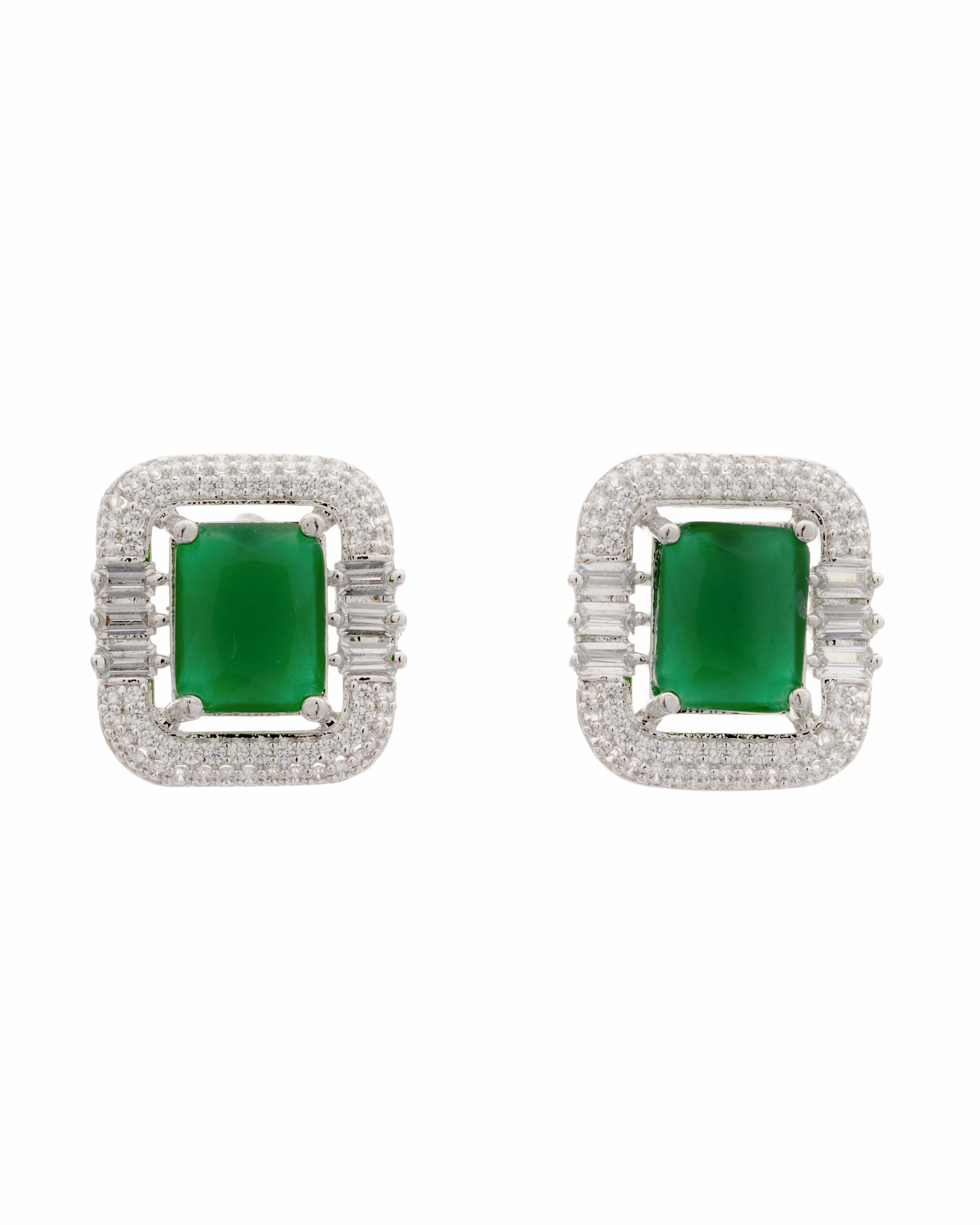 Emerald Prism Baguette Pendant & Earring Set