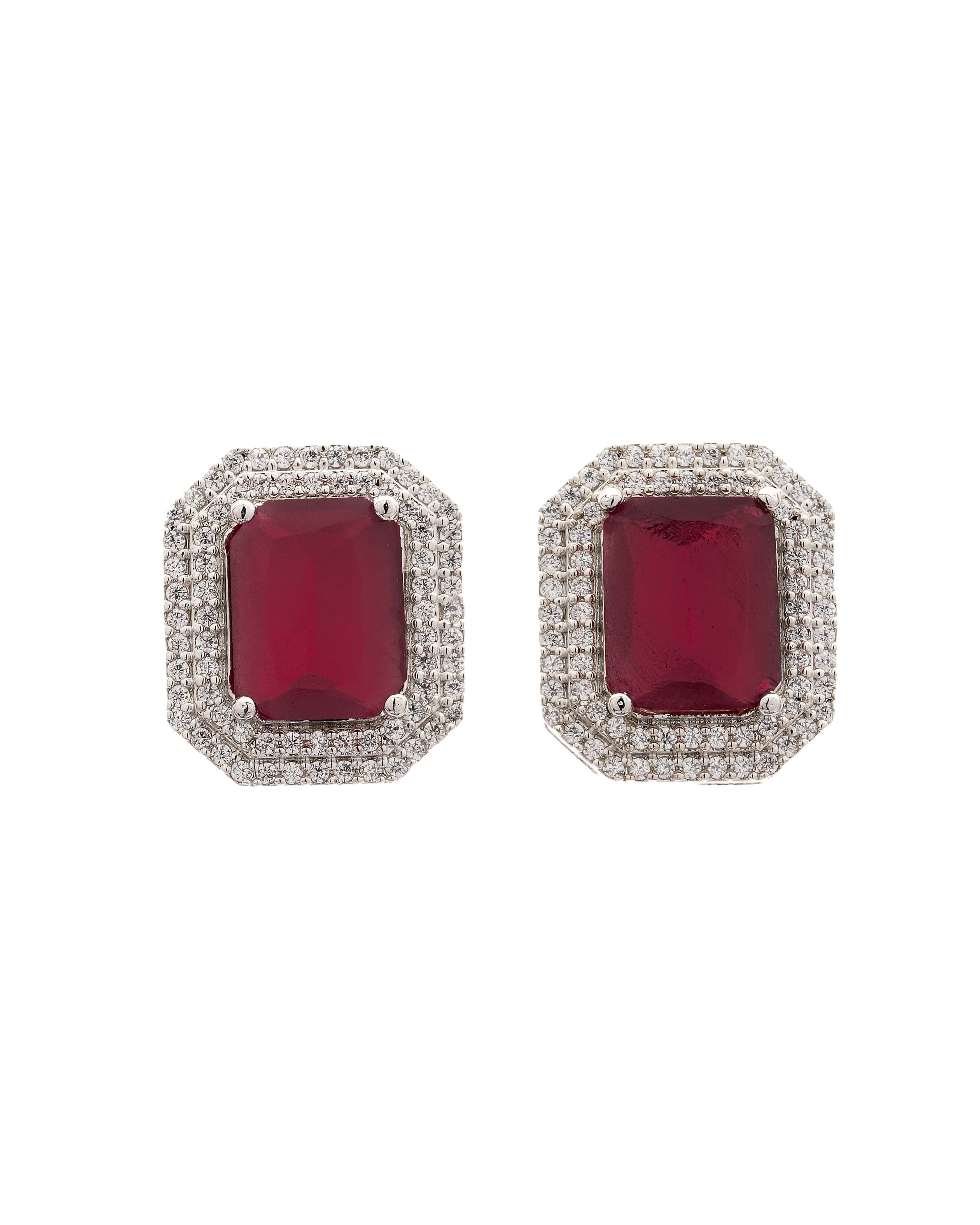 Ruby Red Baguette Pendant & Earring Set