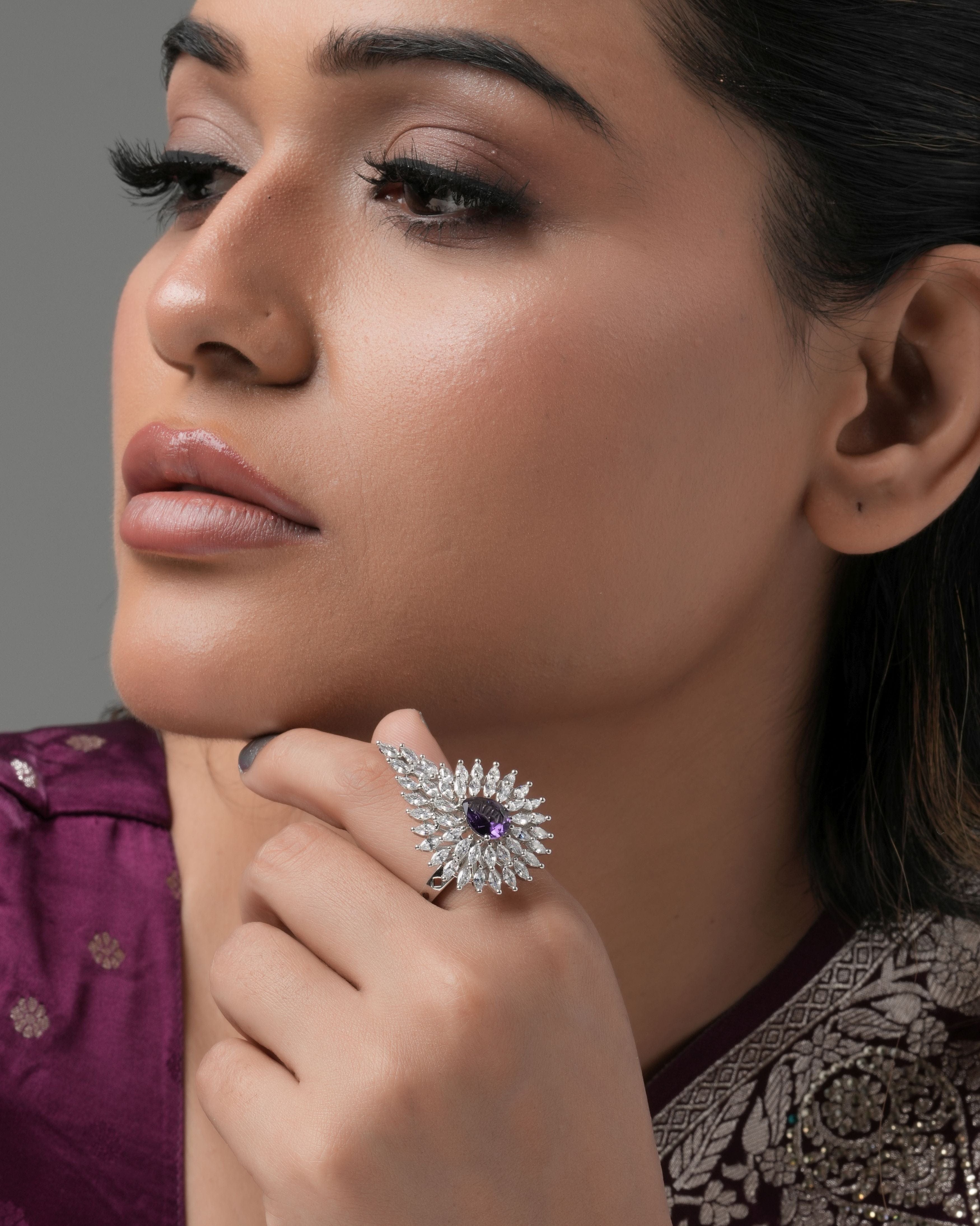 Midnight Dew Teardrop Adjustable Cocktail Ring
