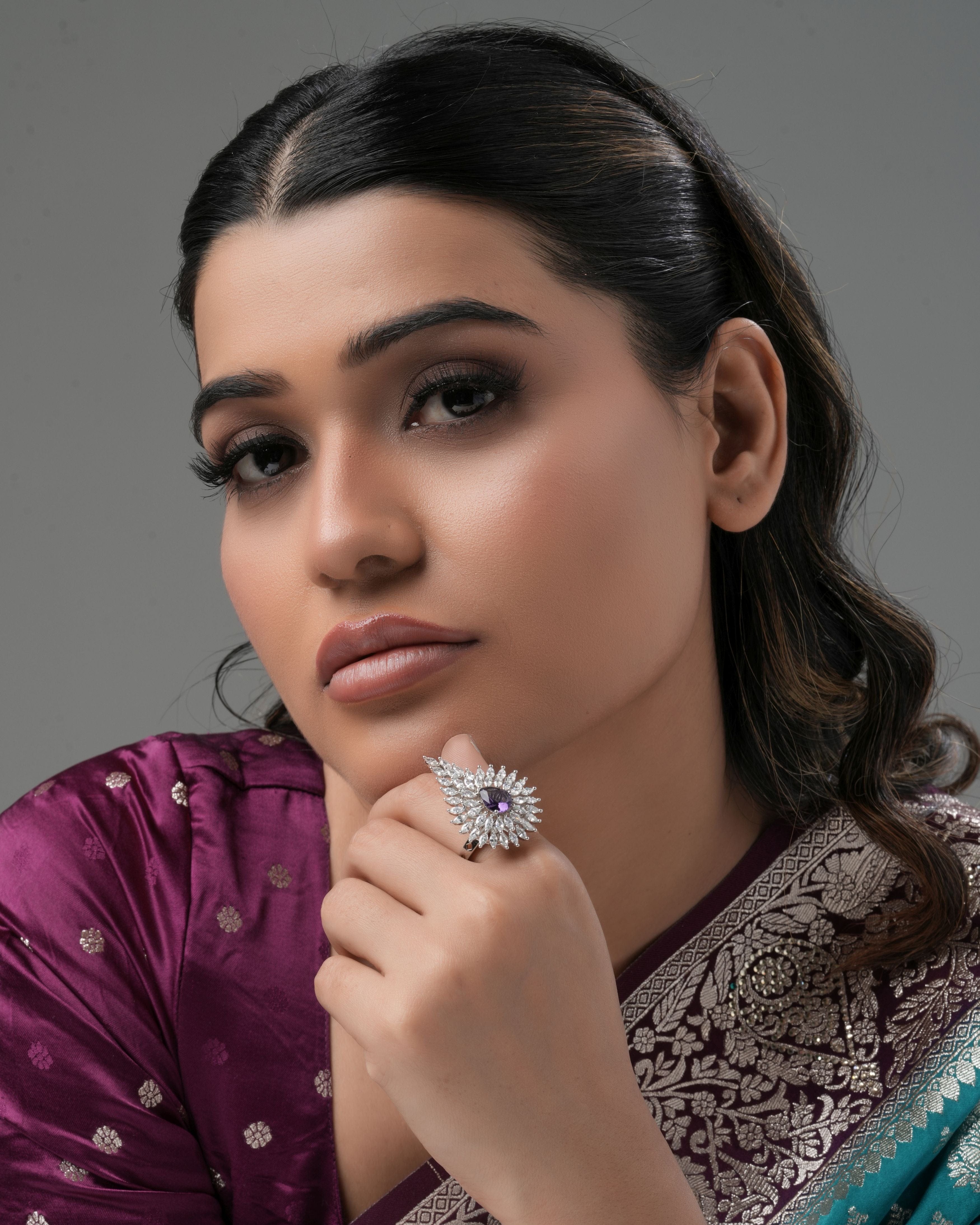 Midnight Dew Teardrop Adjustable Cocktail Ring