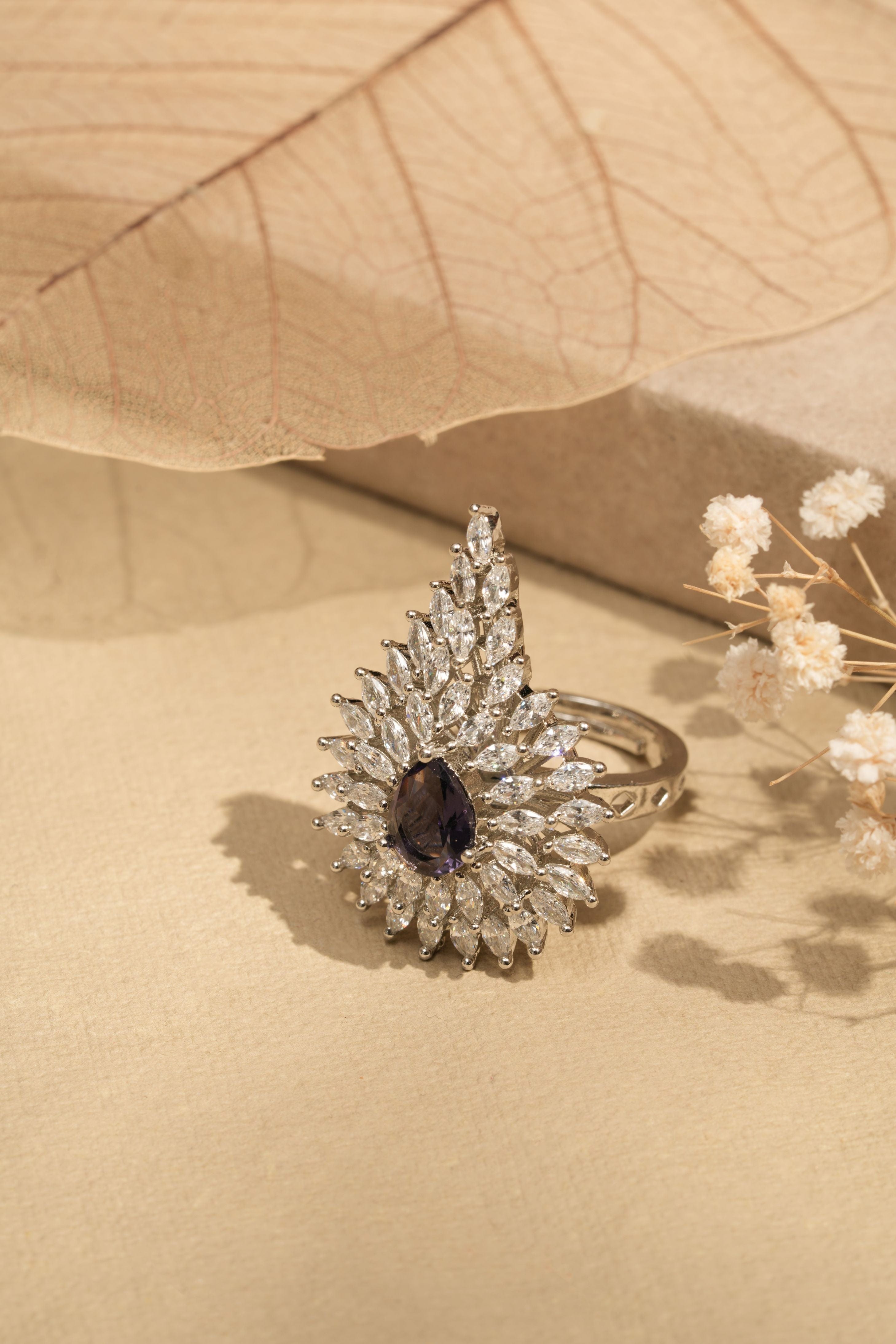 Midnight Dew Teardrop Adjustable Cocktail Ring