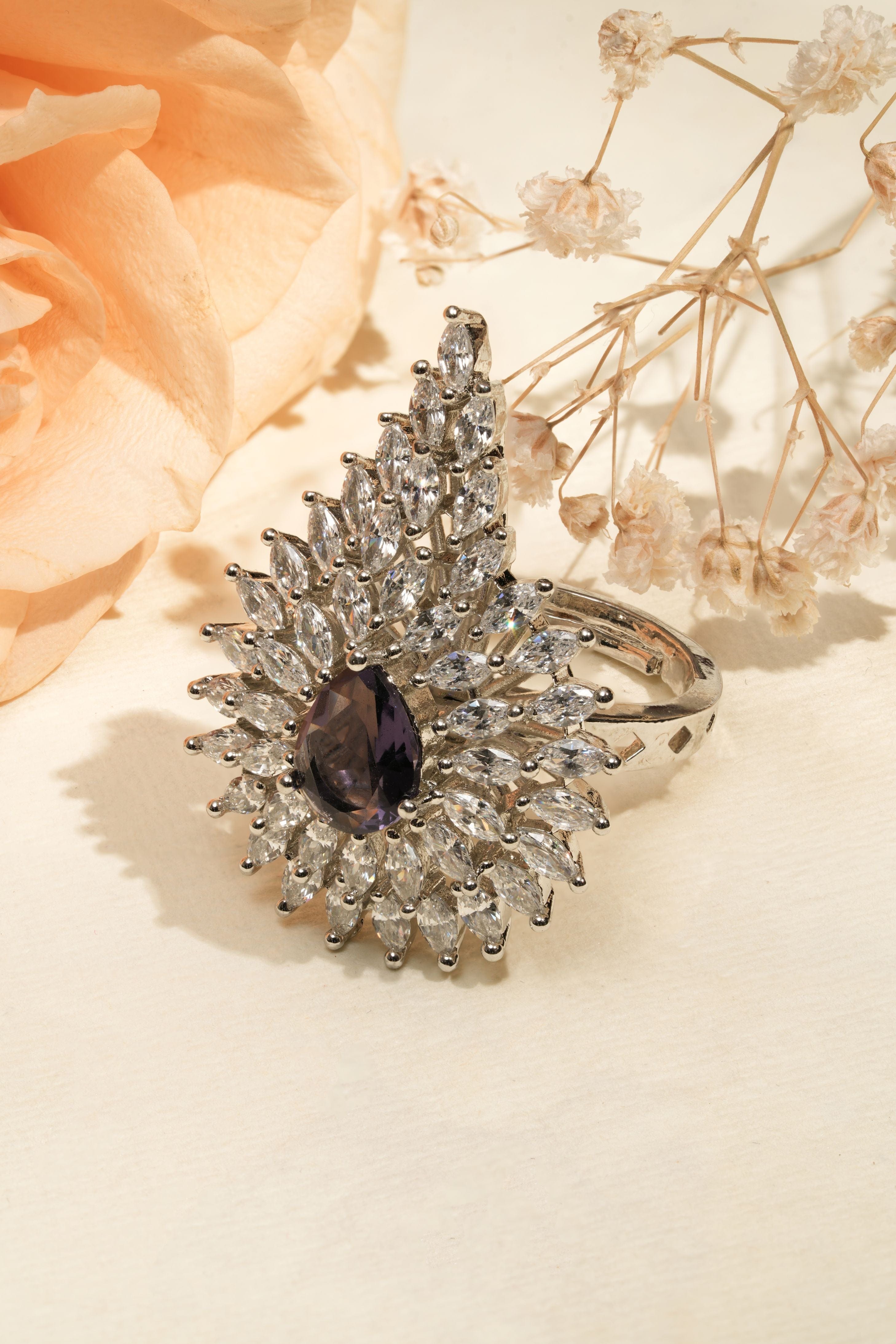 Midnight Dew Teardrop Adjustable Cocktail Ring
