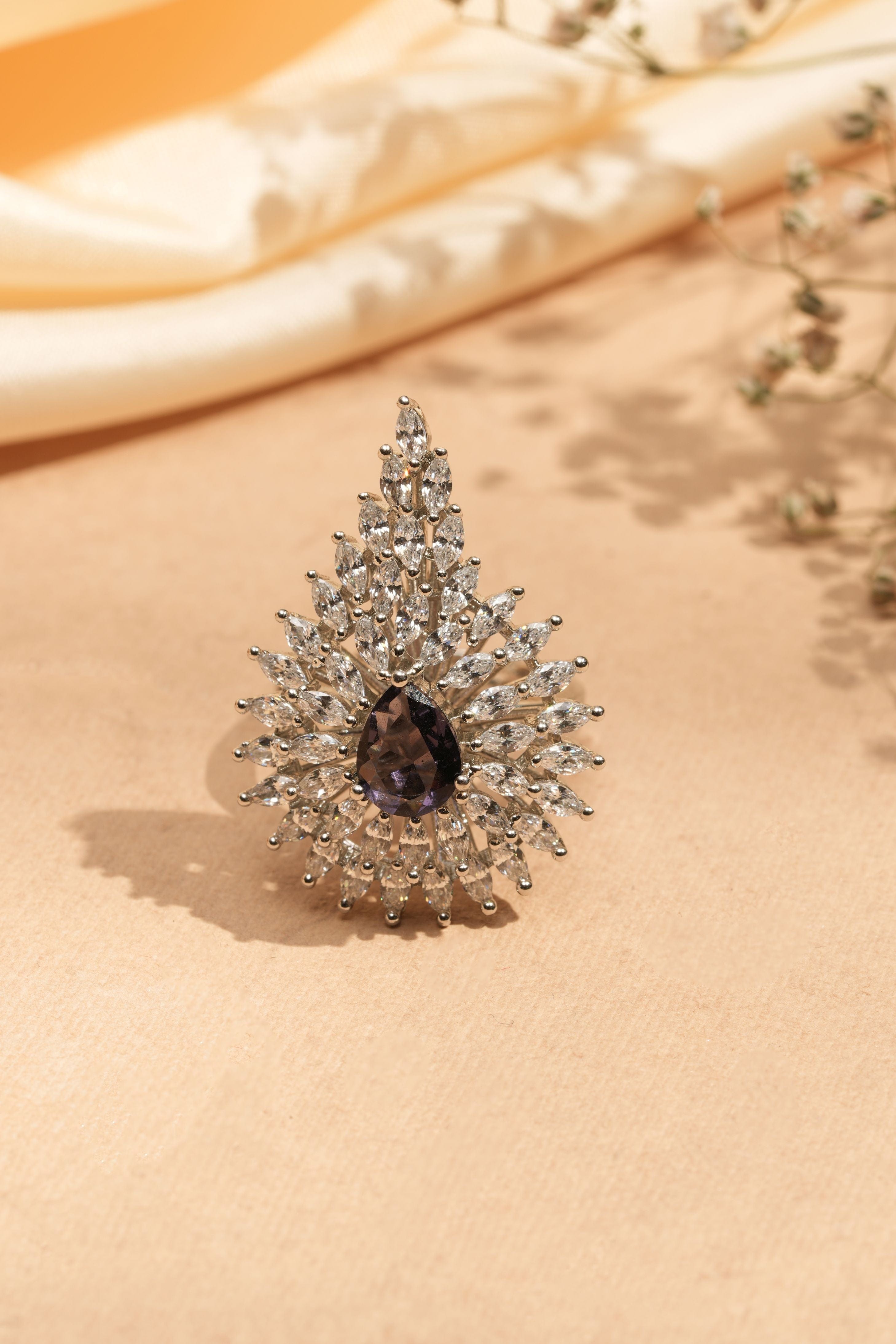 Midnight Dew Teardrop Adjustable Cocktail Ring