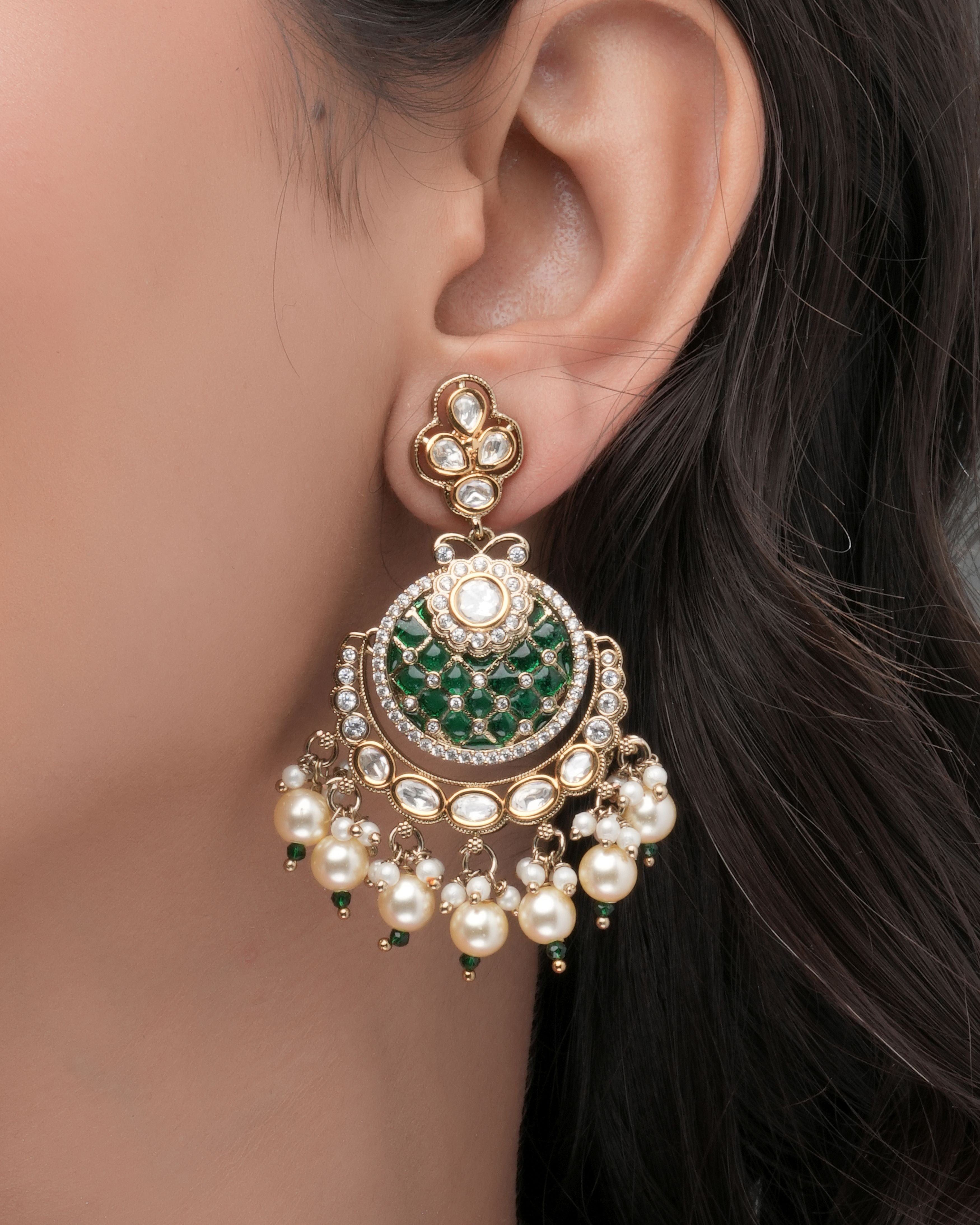 Handmade Emerald Bloom Mozanite Epoxy Jhumka Earrings