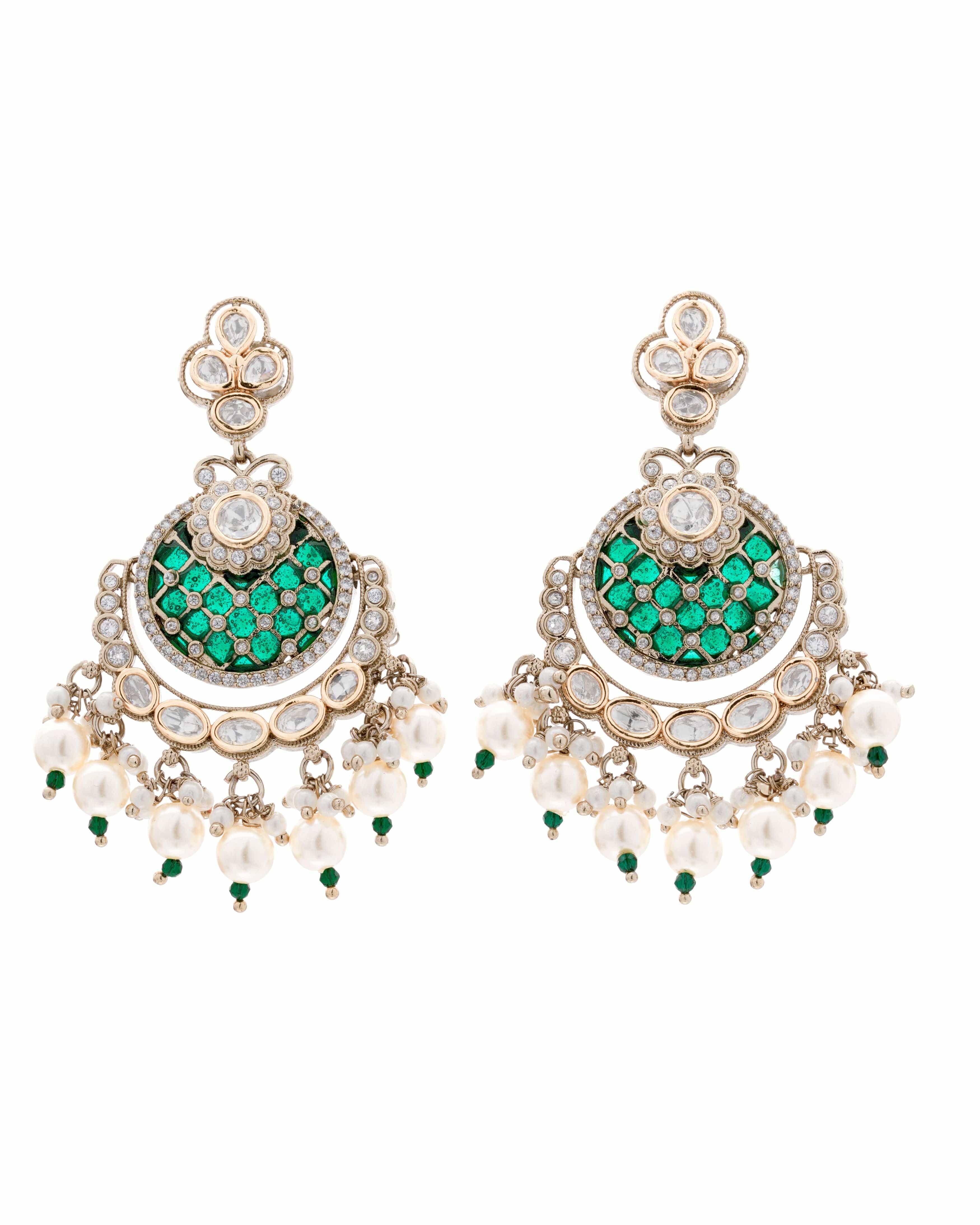 Handmade Emerald Bloom Mozanite Epoxy Jhumka Earrings