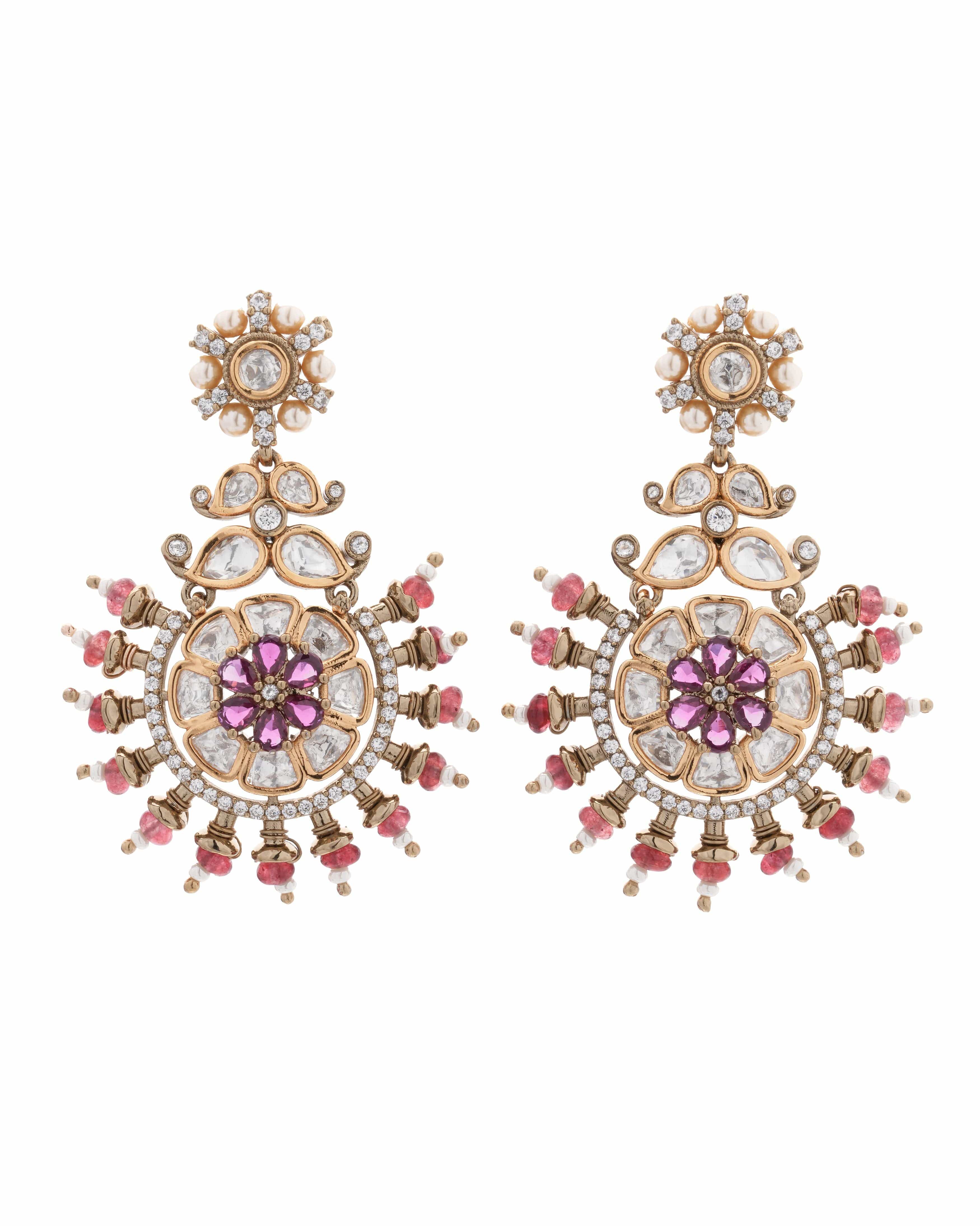 Handmade Crimson Mosaic Mozanite Stud Earrings