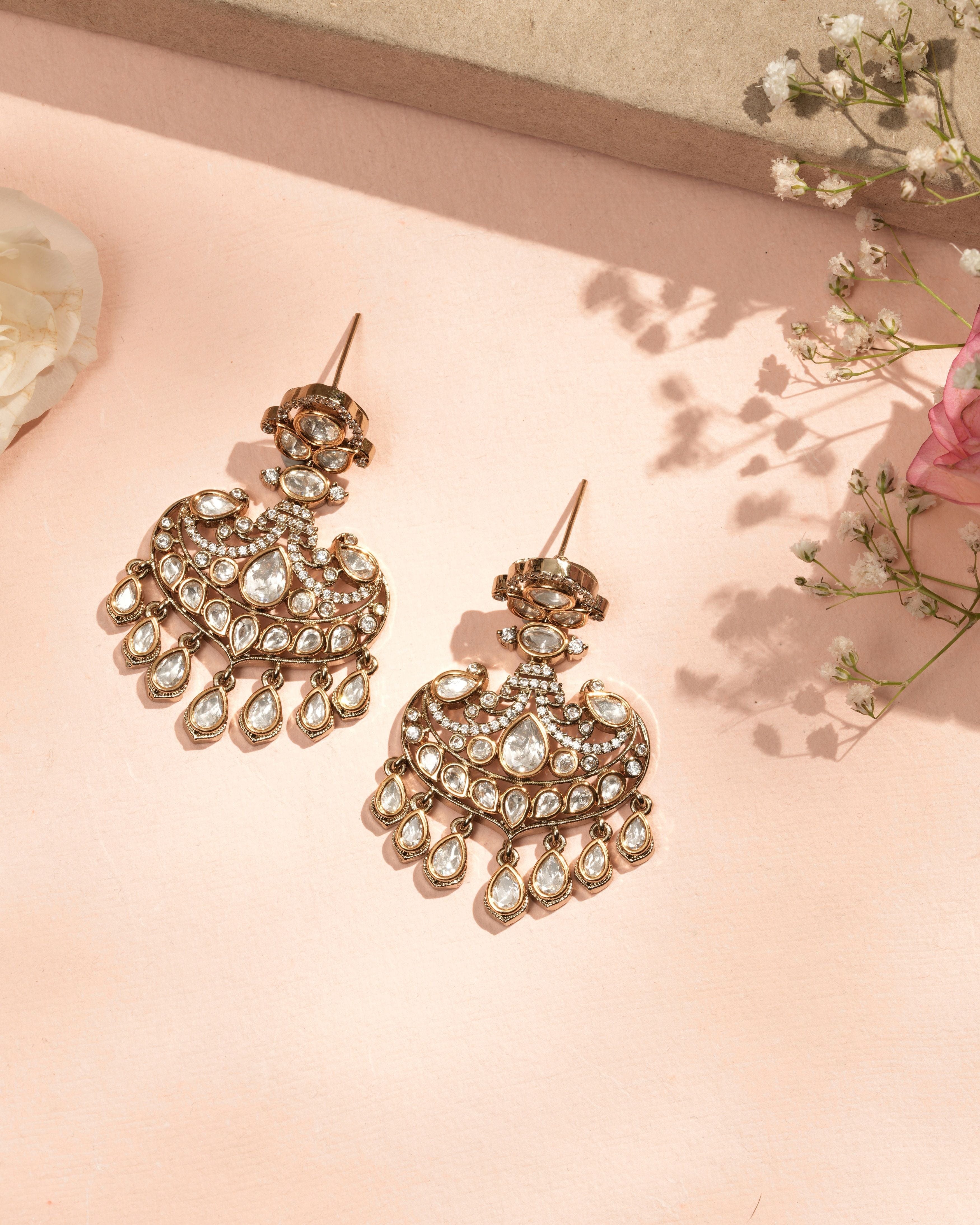 Antique Radiance Mozanite Jhumka Earrings