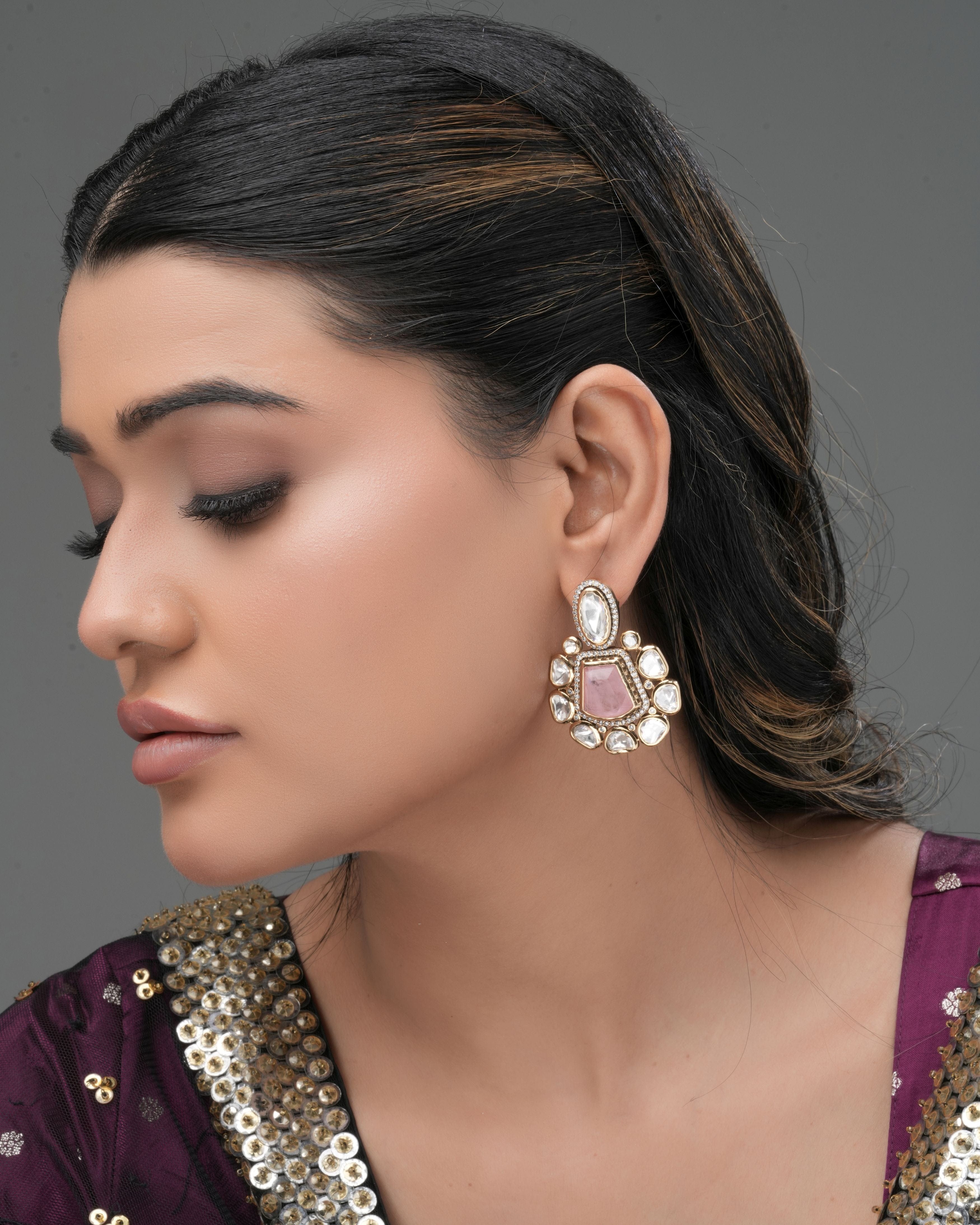 Blush Geode Mozanite Doublet Drop Earrings