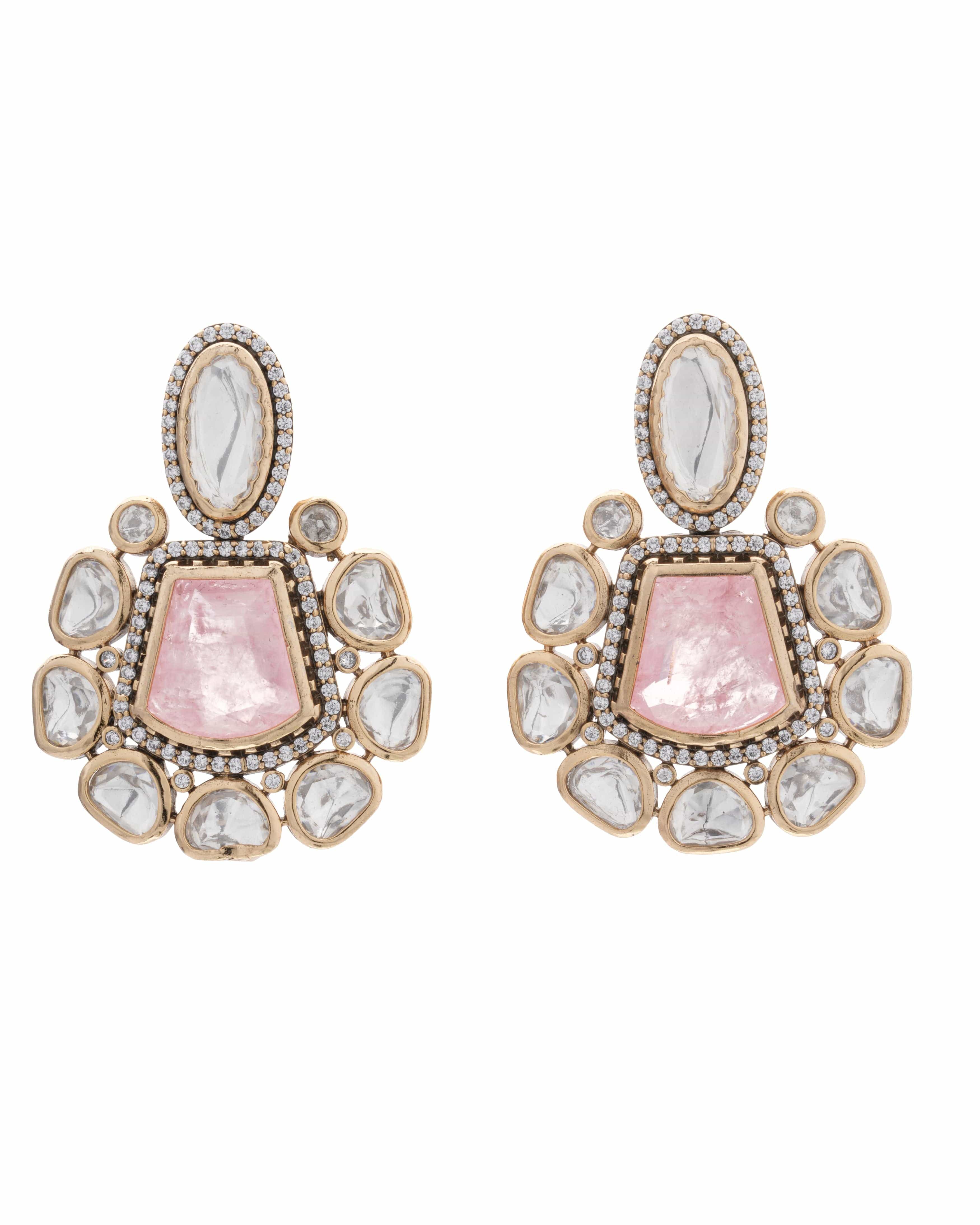 Blush Geode Mozanite Doublet Drop Earrings