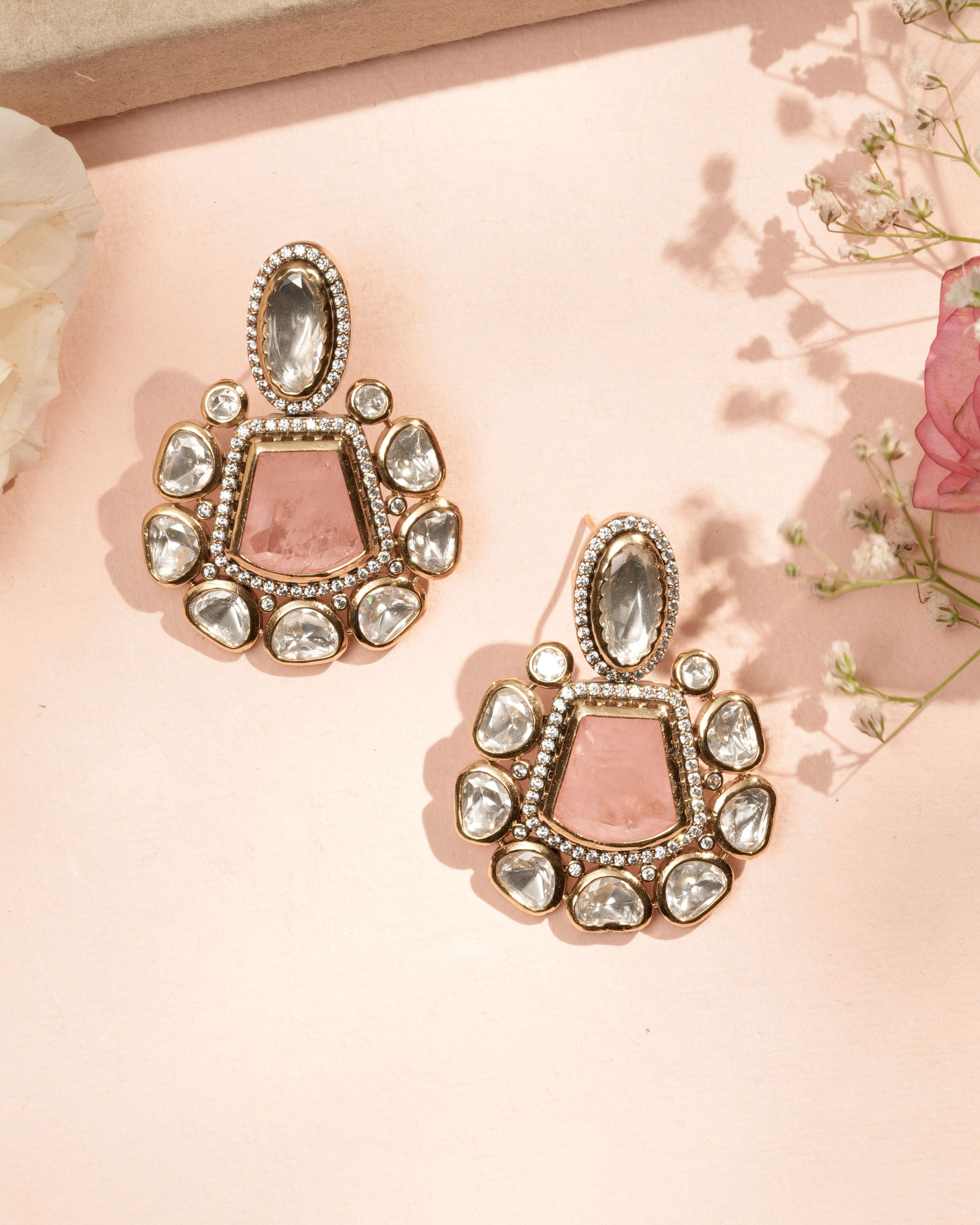 Blush Geode Mozanite Doublet Drop Earrings