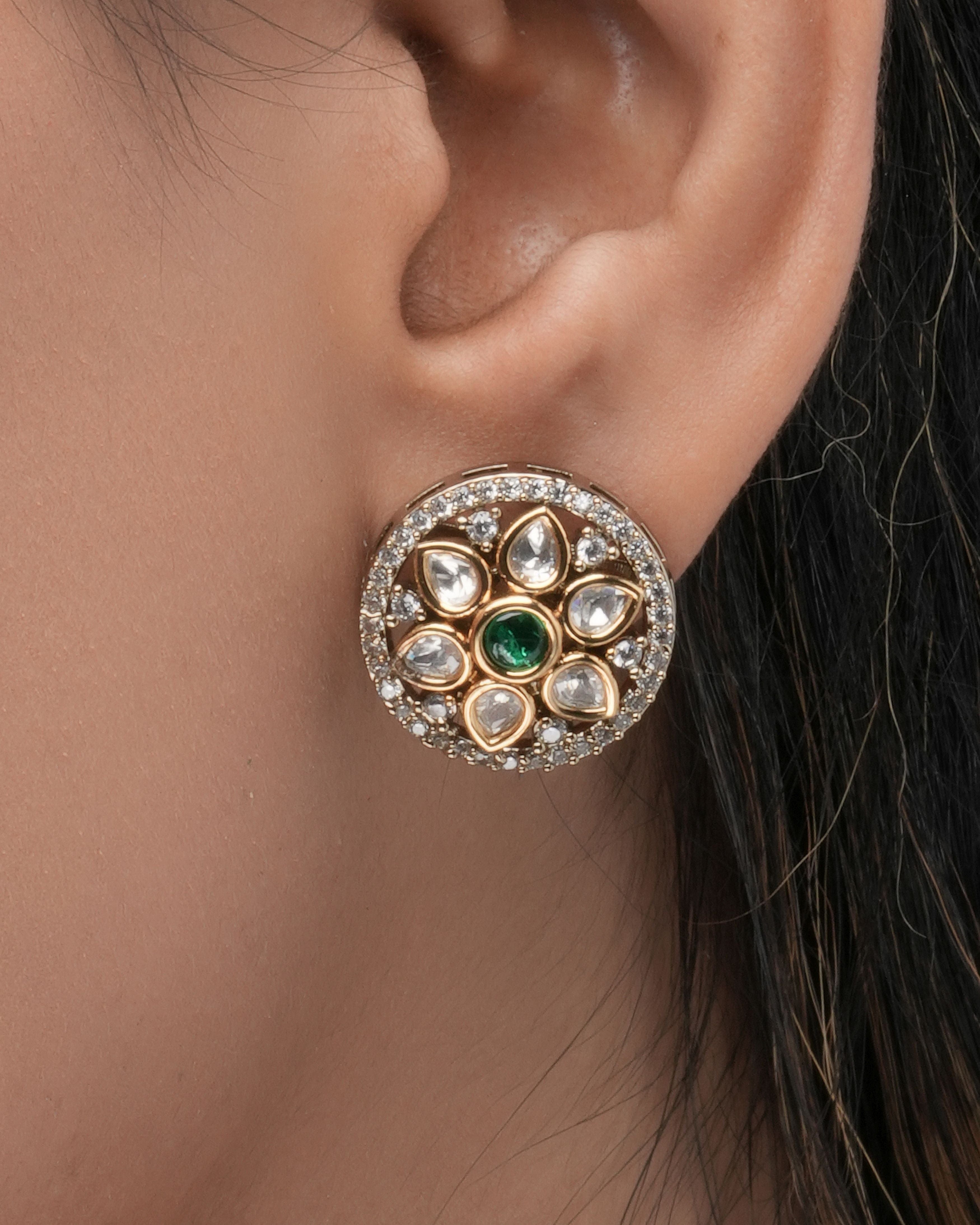 Emerald Sunburst Mozanite Necklace & Stud Earring