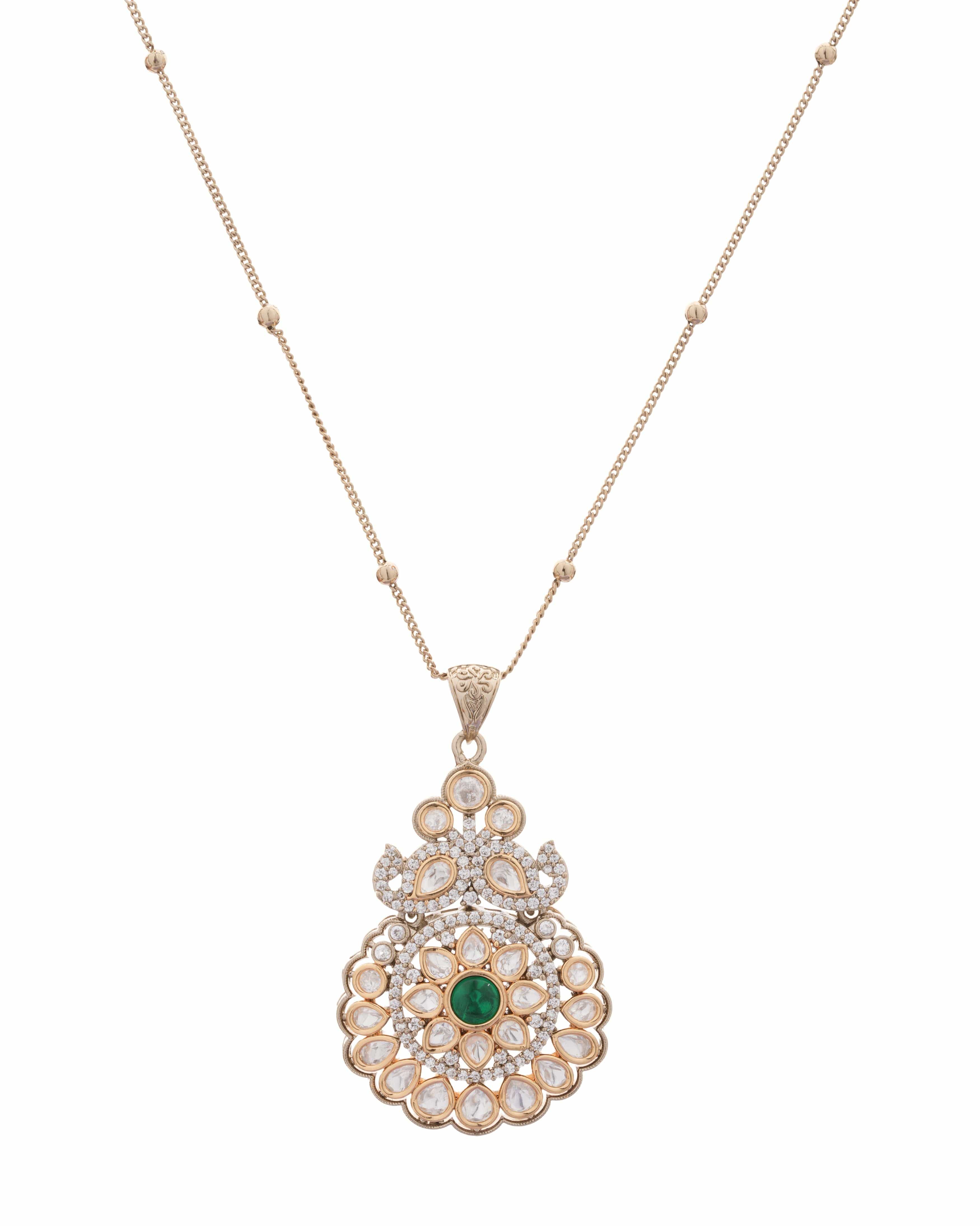 Emerald Sunburst Mozanite Necklace & Stud Earring