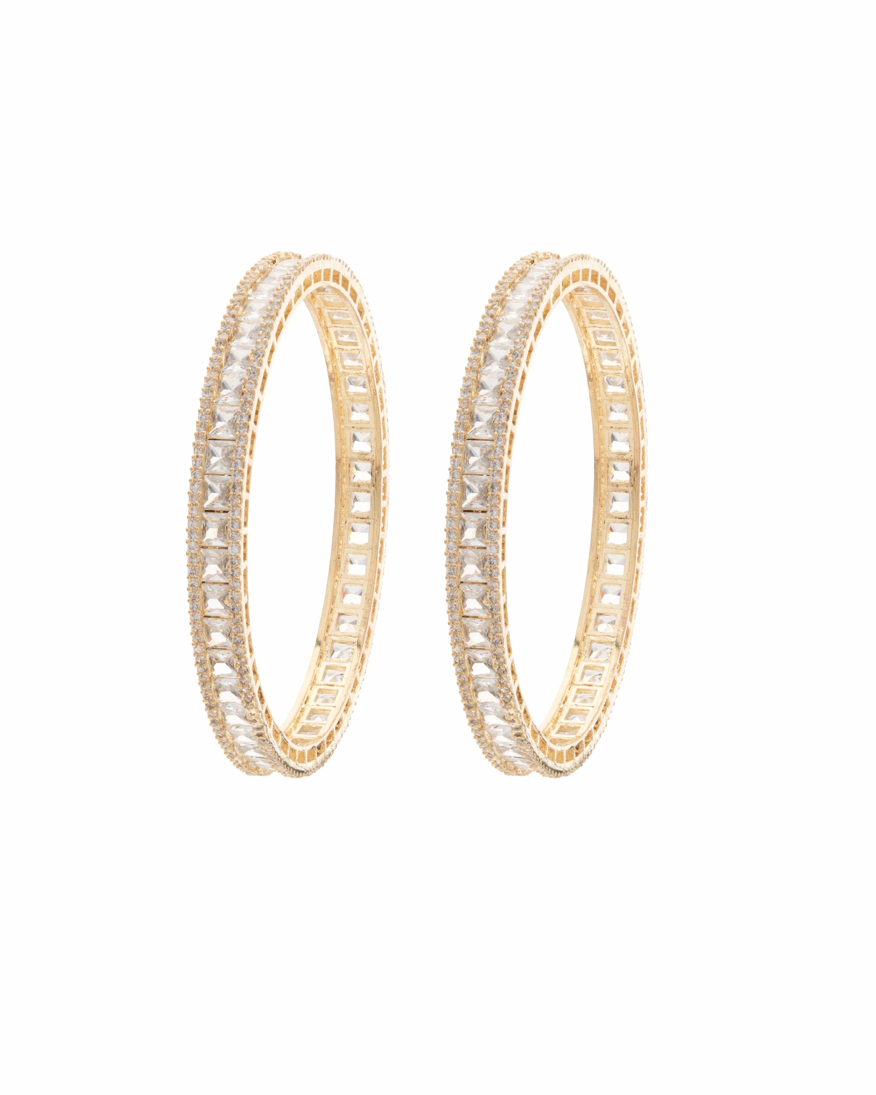Luxe Prism – Gold-Finished Bangles Pair with Square Swarovski Elements