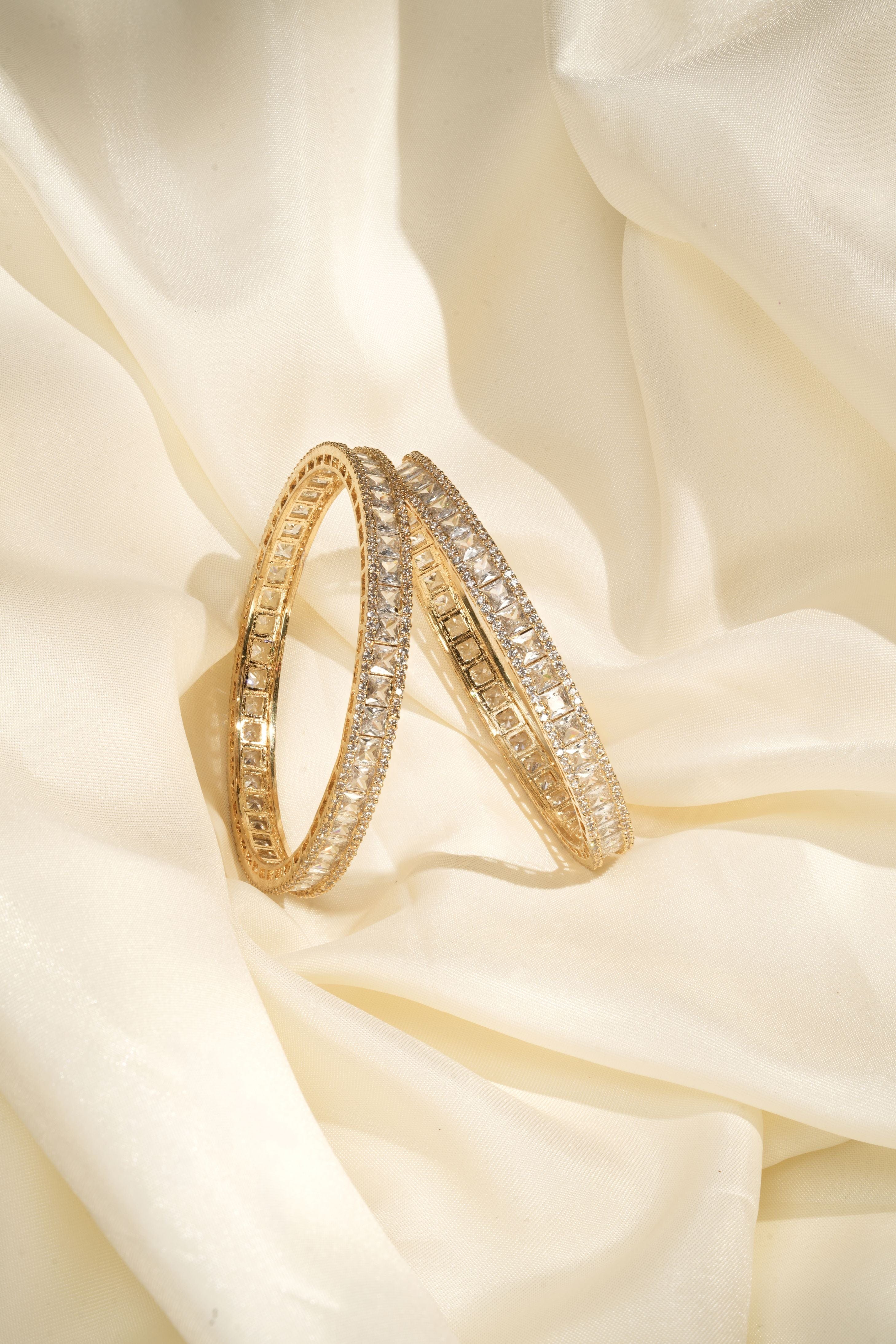 Luxe Prism – Gold-Finished Bangles Pair with Square Swarovski Elements