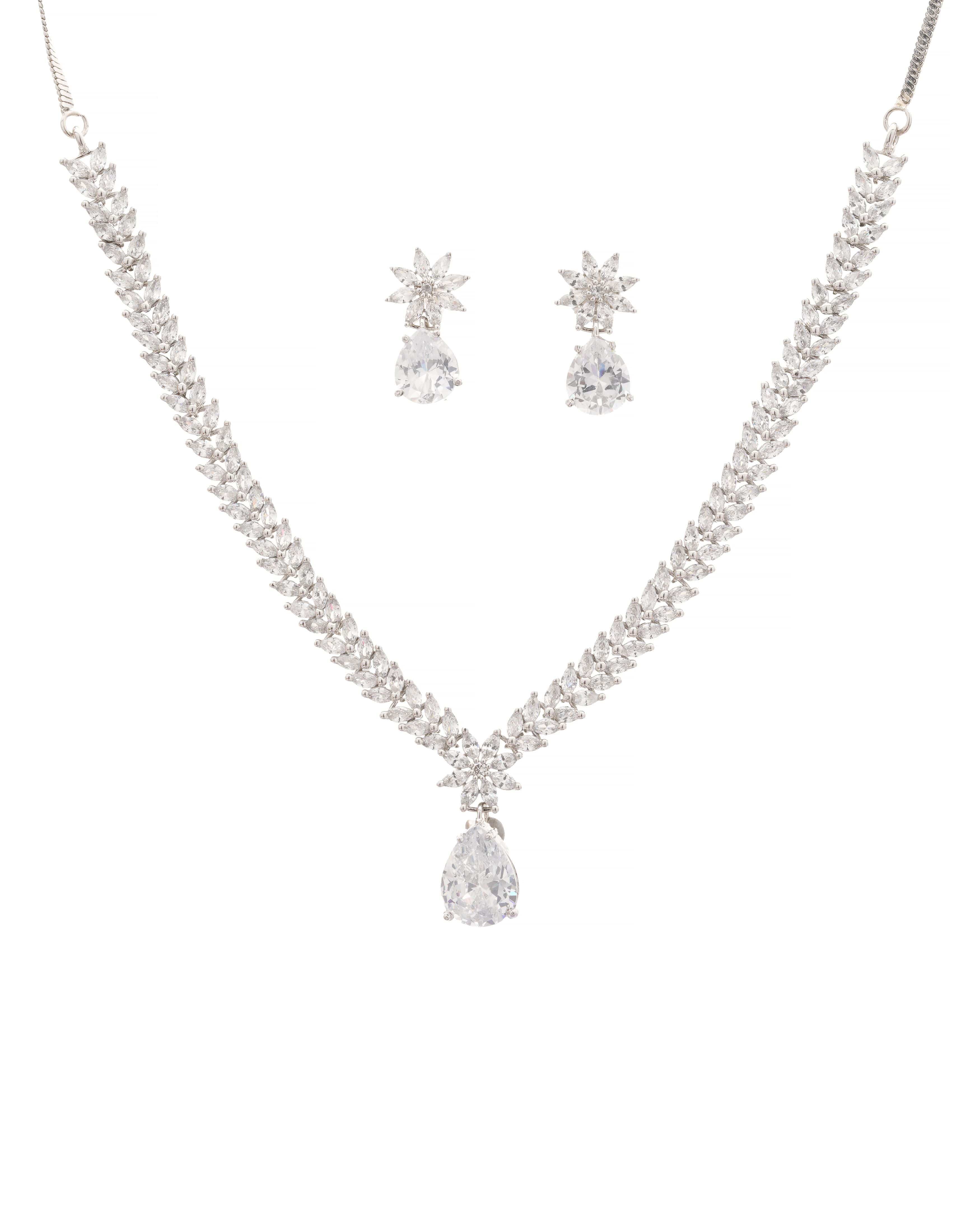 Interchangeable Emerald/Ruby/Sappire Blue/Crystal Elegance Necklace & Earrings Set