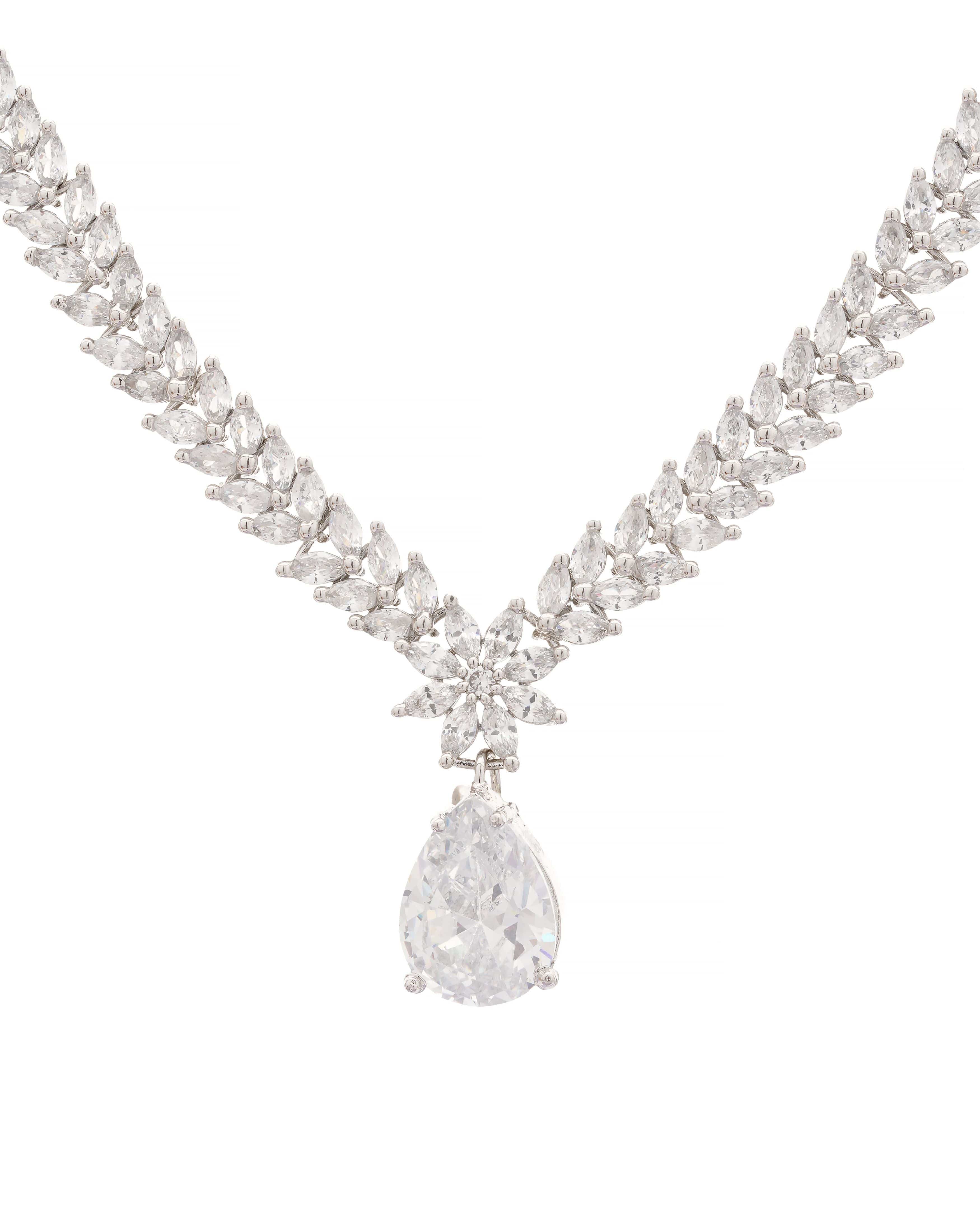 Interchangeable Emerald/Ruby/Sappire Blue/Crystal Elegance Necklace & Earrings Set