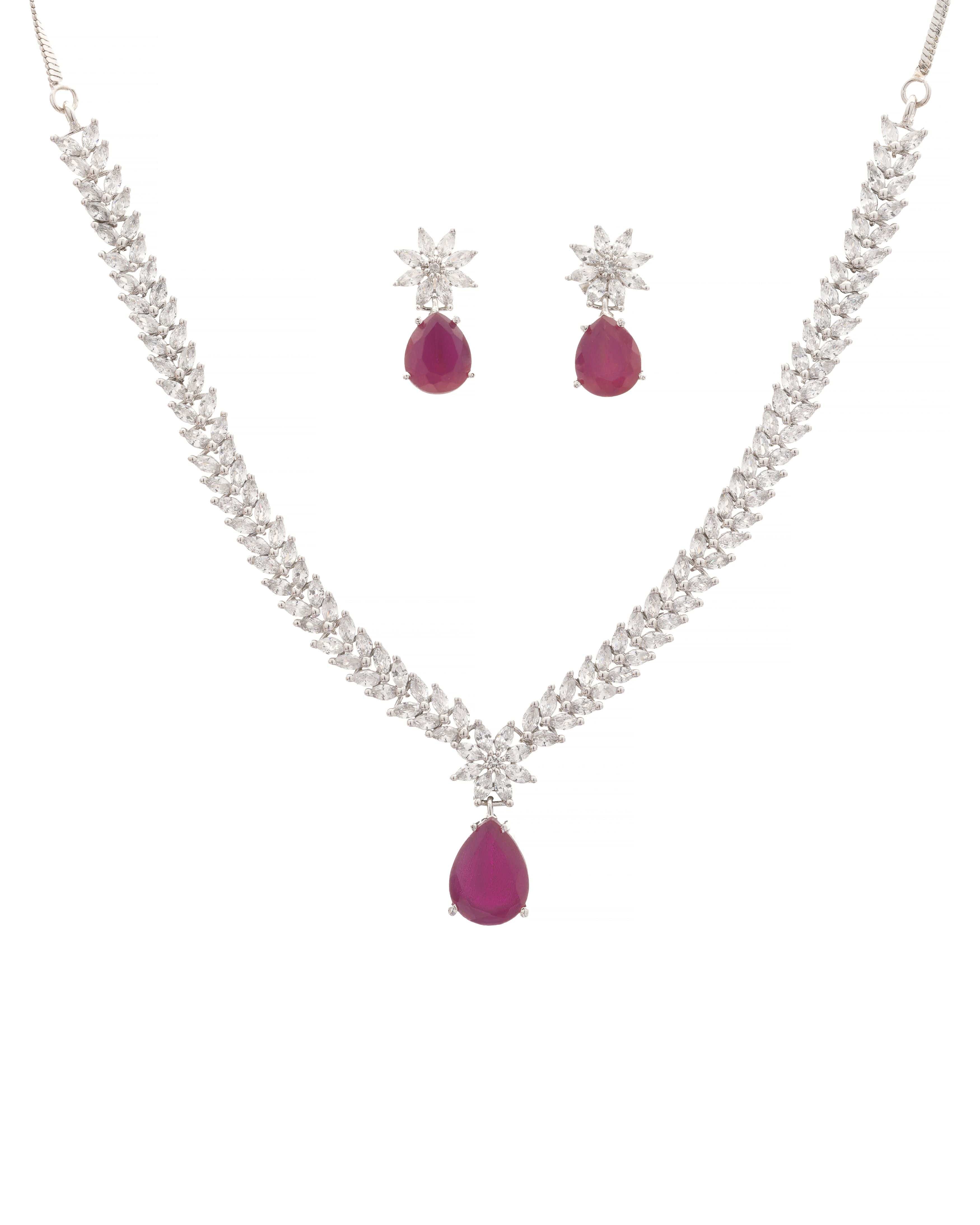 Interchangeable Emerald/Ruby/Sappire Blue/Crystal Elegance Necklace & Earrings Set