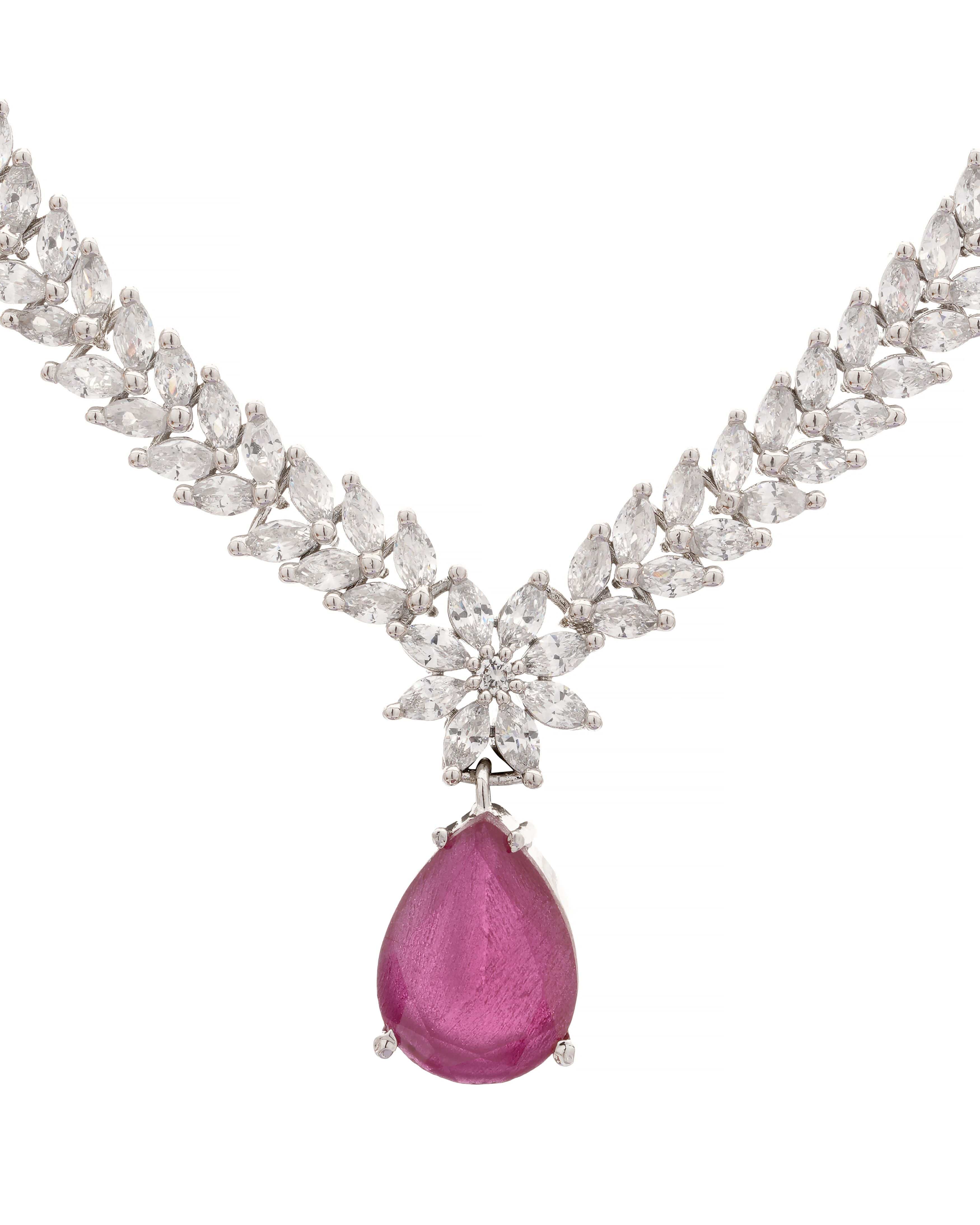Interchangeable Emerald/Ruby/Sappire Blue/Crystal Elegance Necklace & Earrings Set