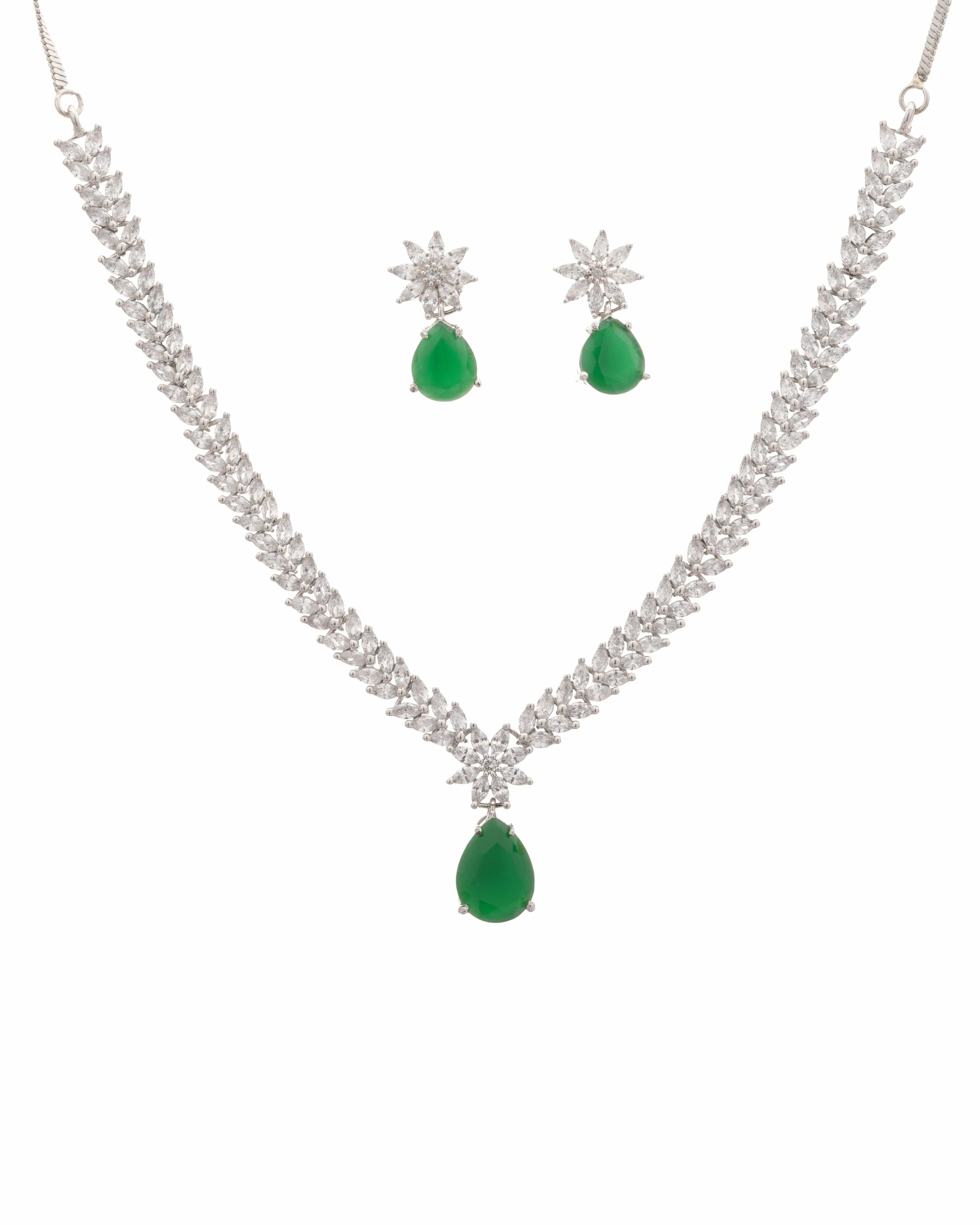Interchangeable Emerald/Ruby/Sappire Blue/Crystal Elegance Necklace & Earrings Set