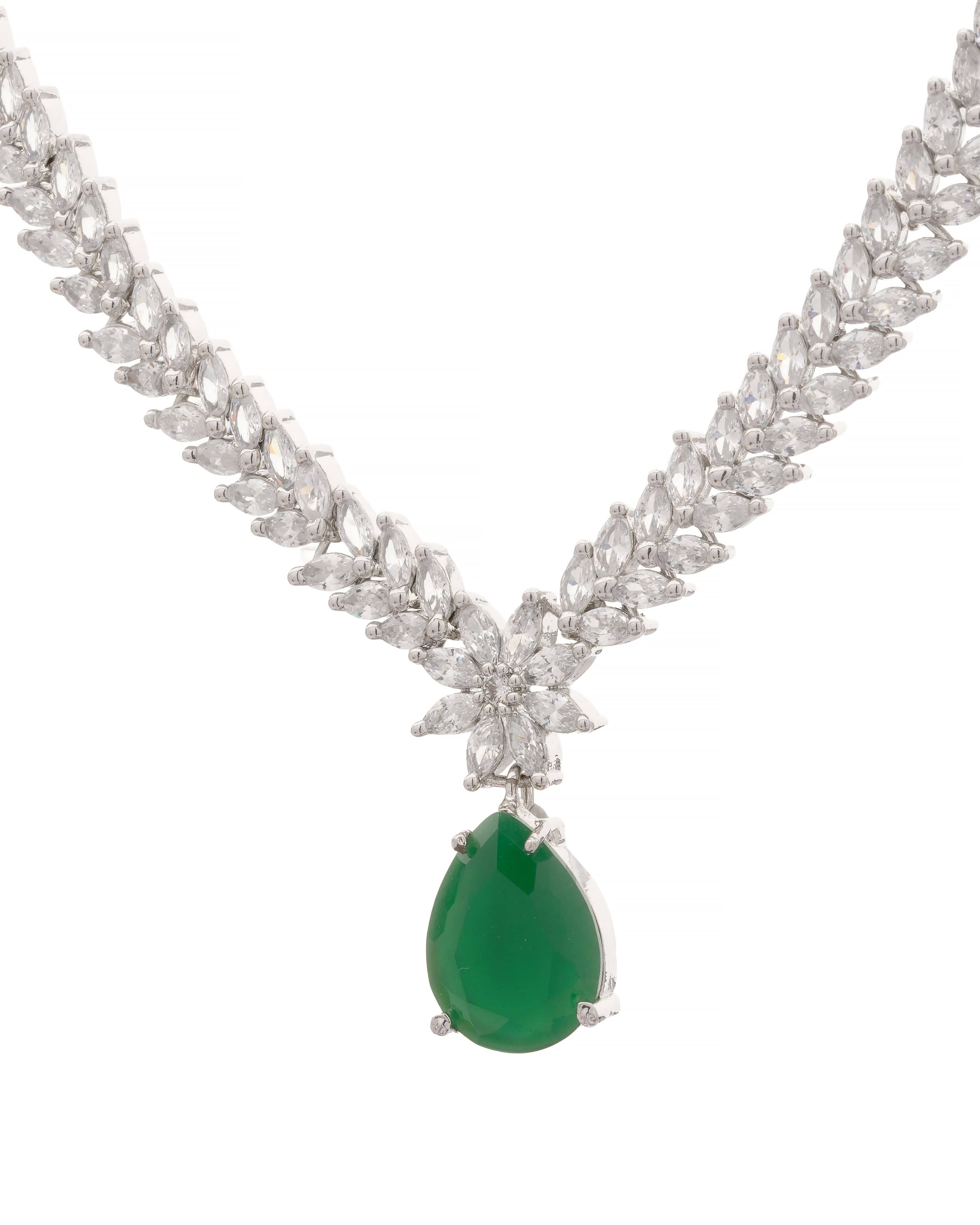 Interchangeable Emerald/Ruby/Sappire Blue/Crystal Elegance Necklace & Earrings Set