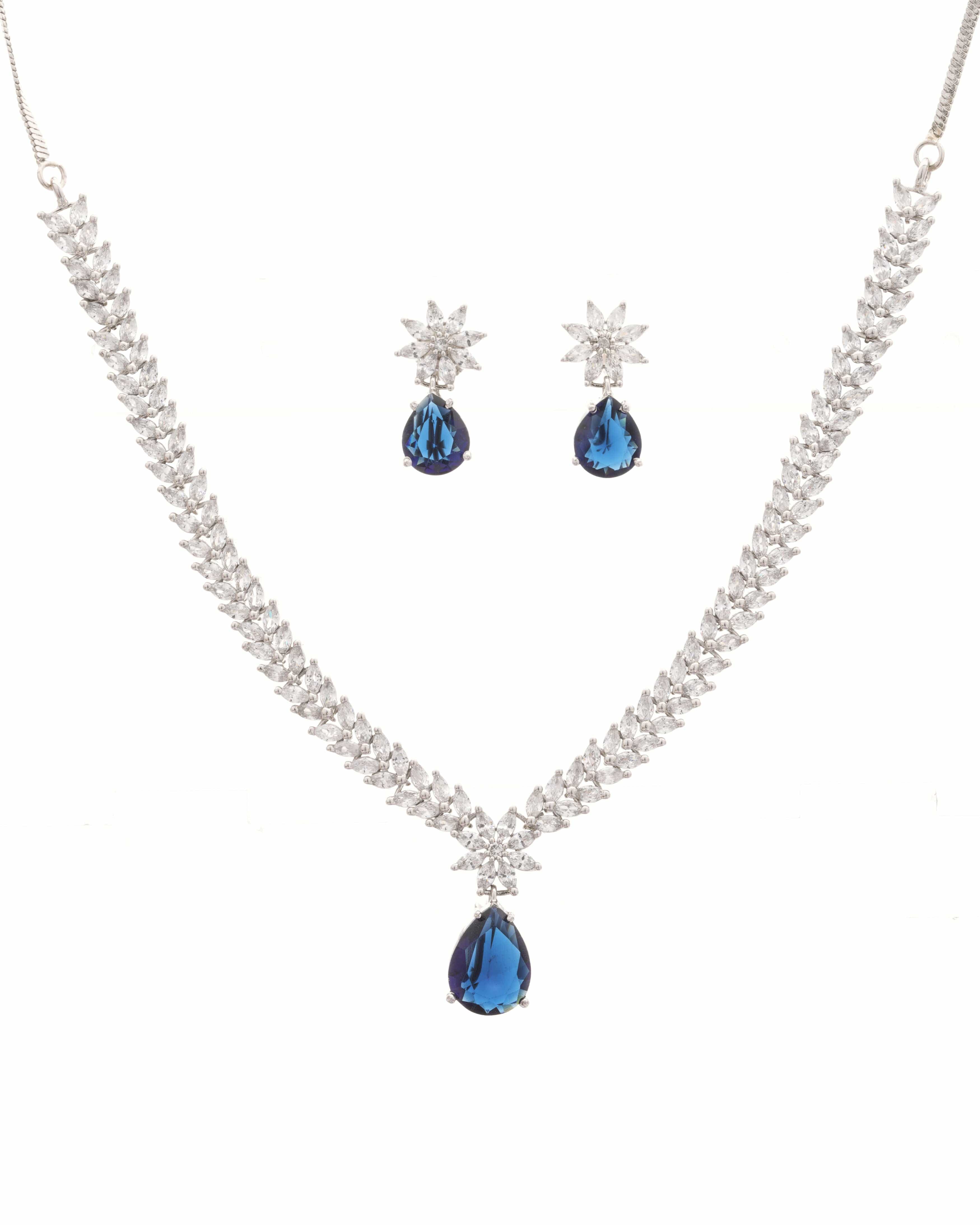 Interchangeable Emerald/Ruby/Sappire Blue/Crystal Elegance Necklace & Earrings Set