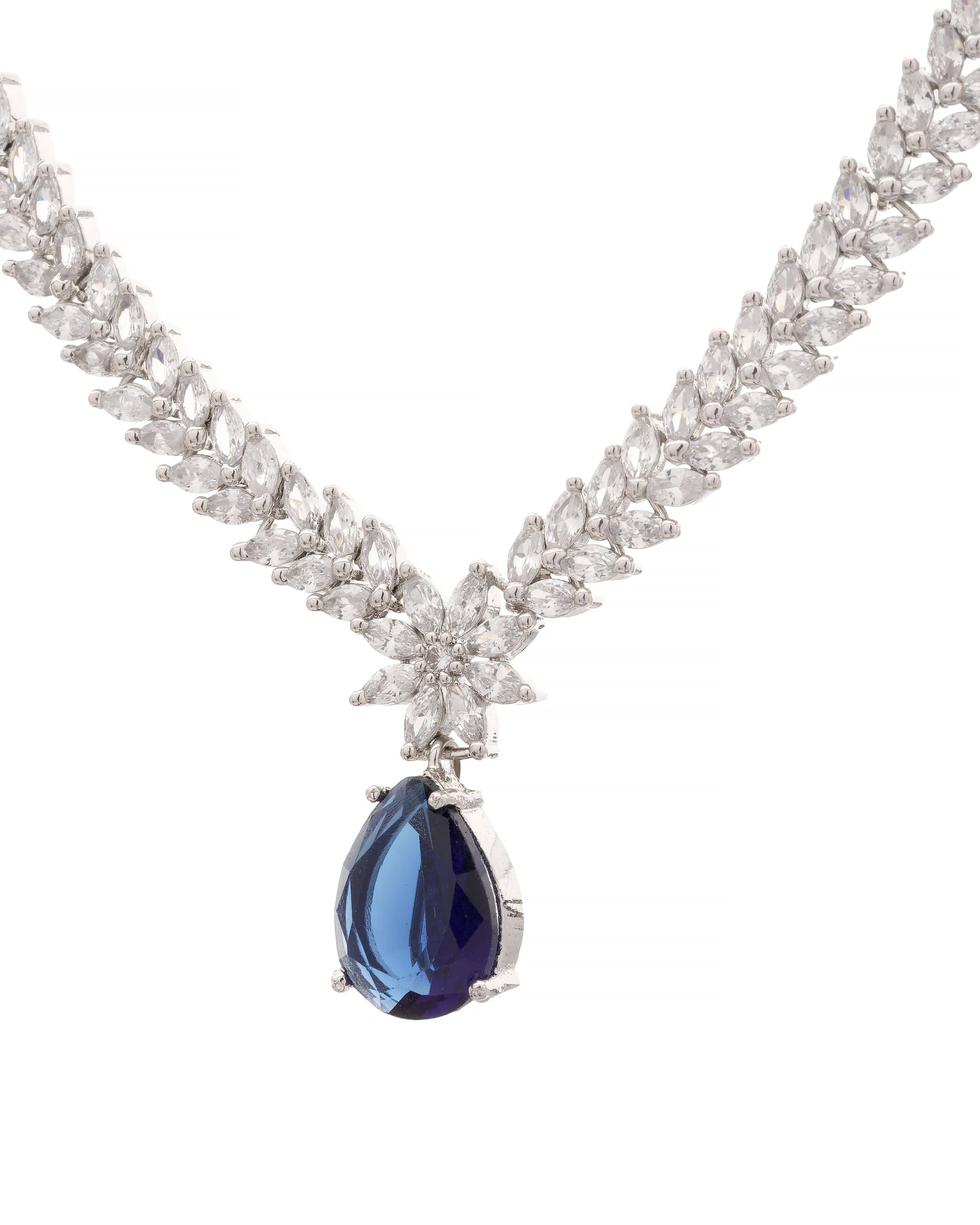 Interchangeable Emerald/Ruby/Sappire Blue/Crystal Elegance Necklace & Earrings Set