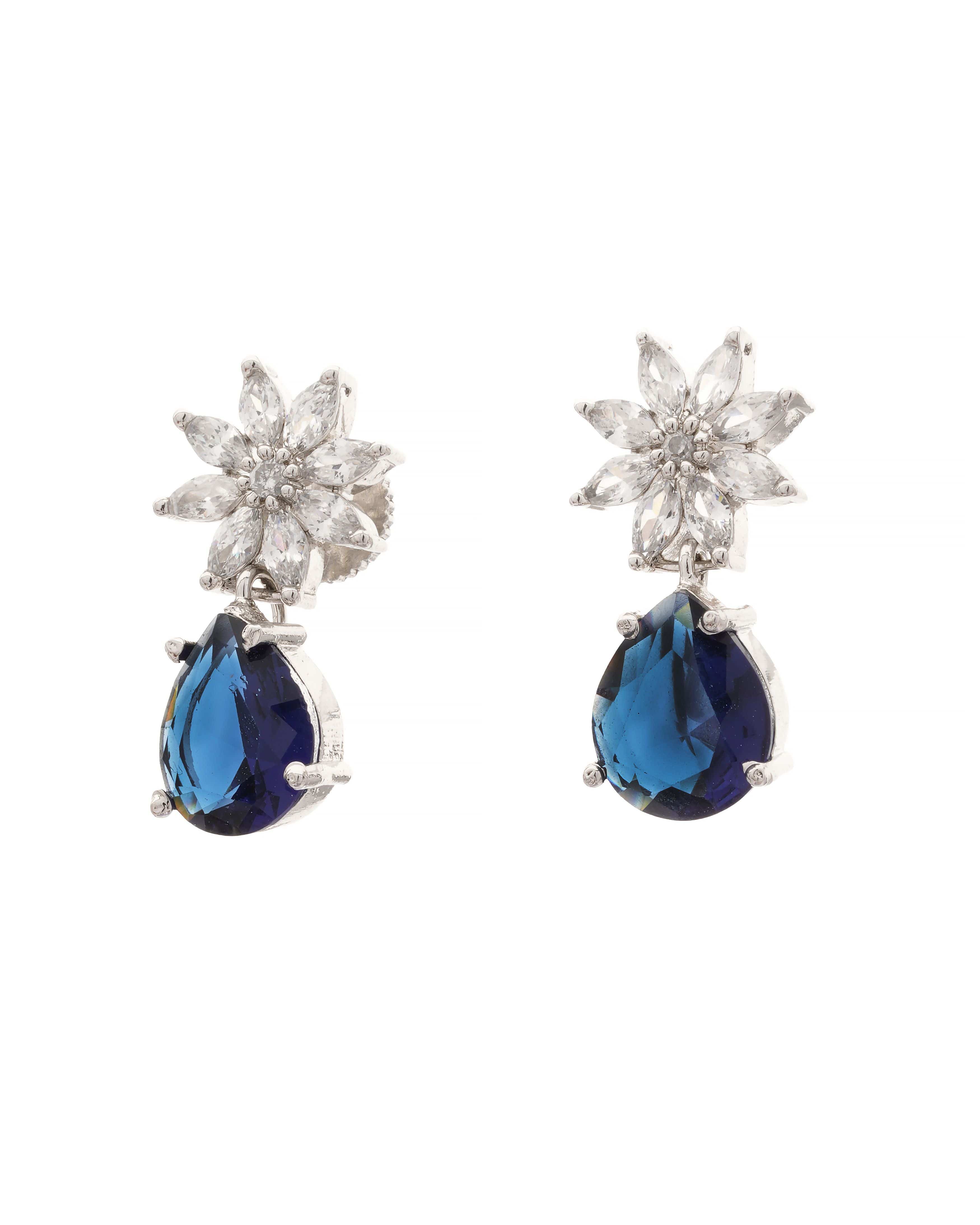 Interchangeable Emerald/Ruby/Sappire Blue/Crystal Elegance Necklace & Earrings Set