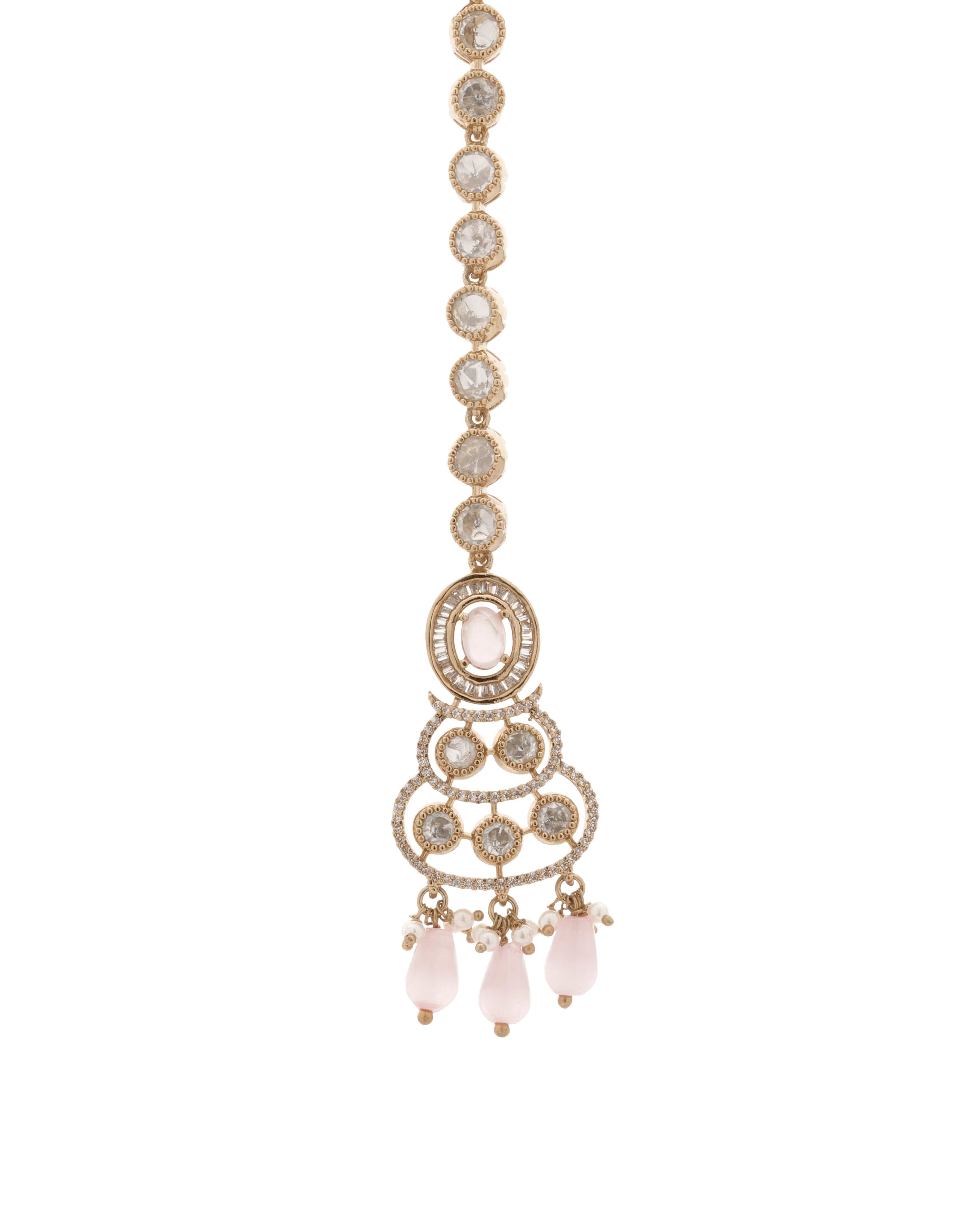 Rose Dewdrop  Mona Lisa Stone Moissanite  Choker Set with Maang Tikka