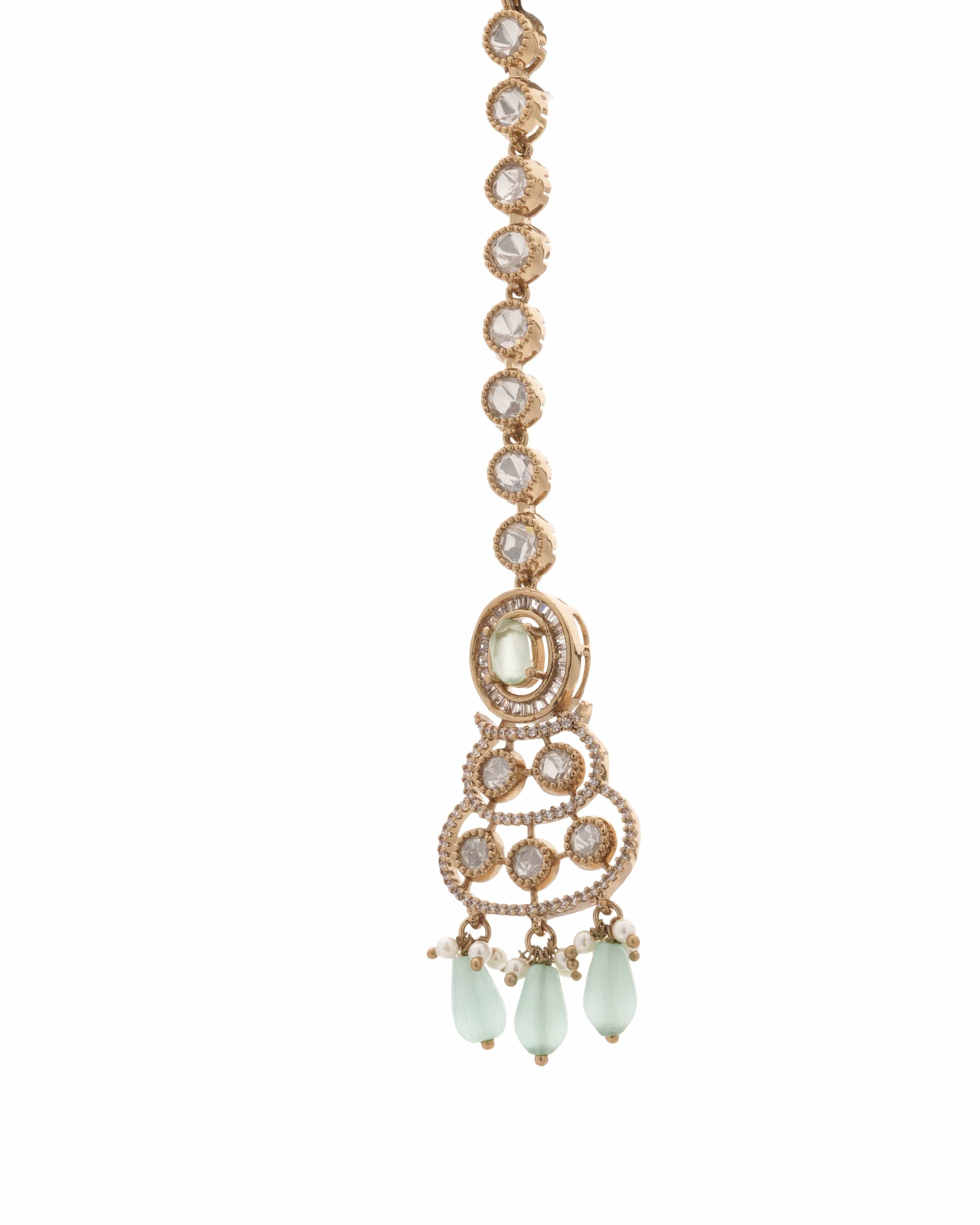 Rose Dewdrop  Mona Lisa Stone Moissanite  Choker Set with Maang Tikka