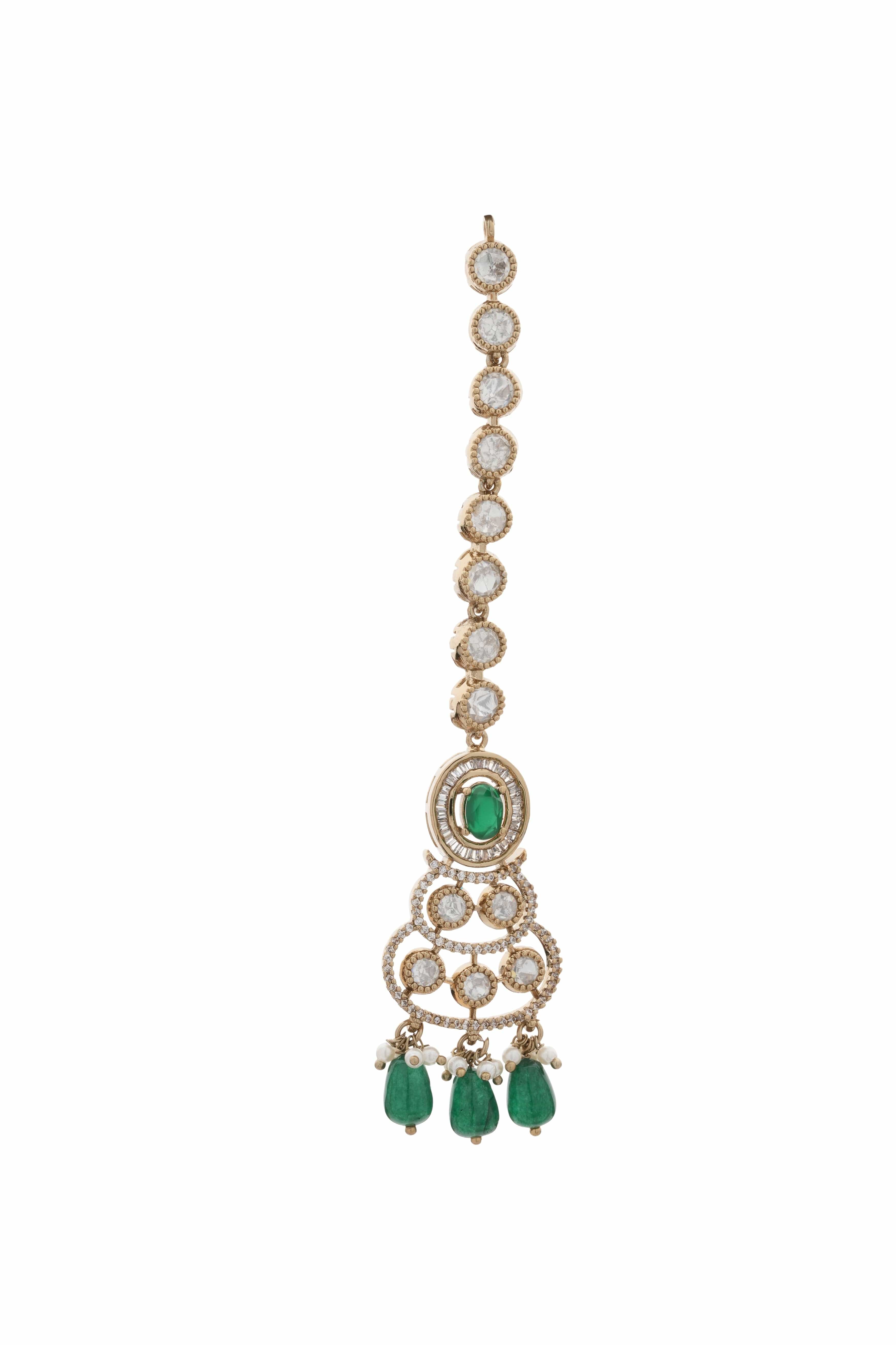 Rose Dewdrop  Mona Lisa Stone Moissanite  Choker Set with Maang Tikka