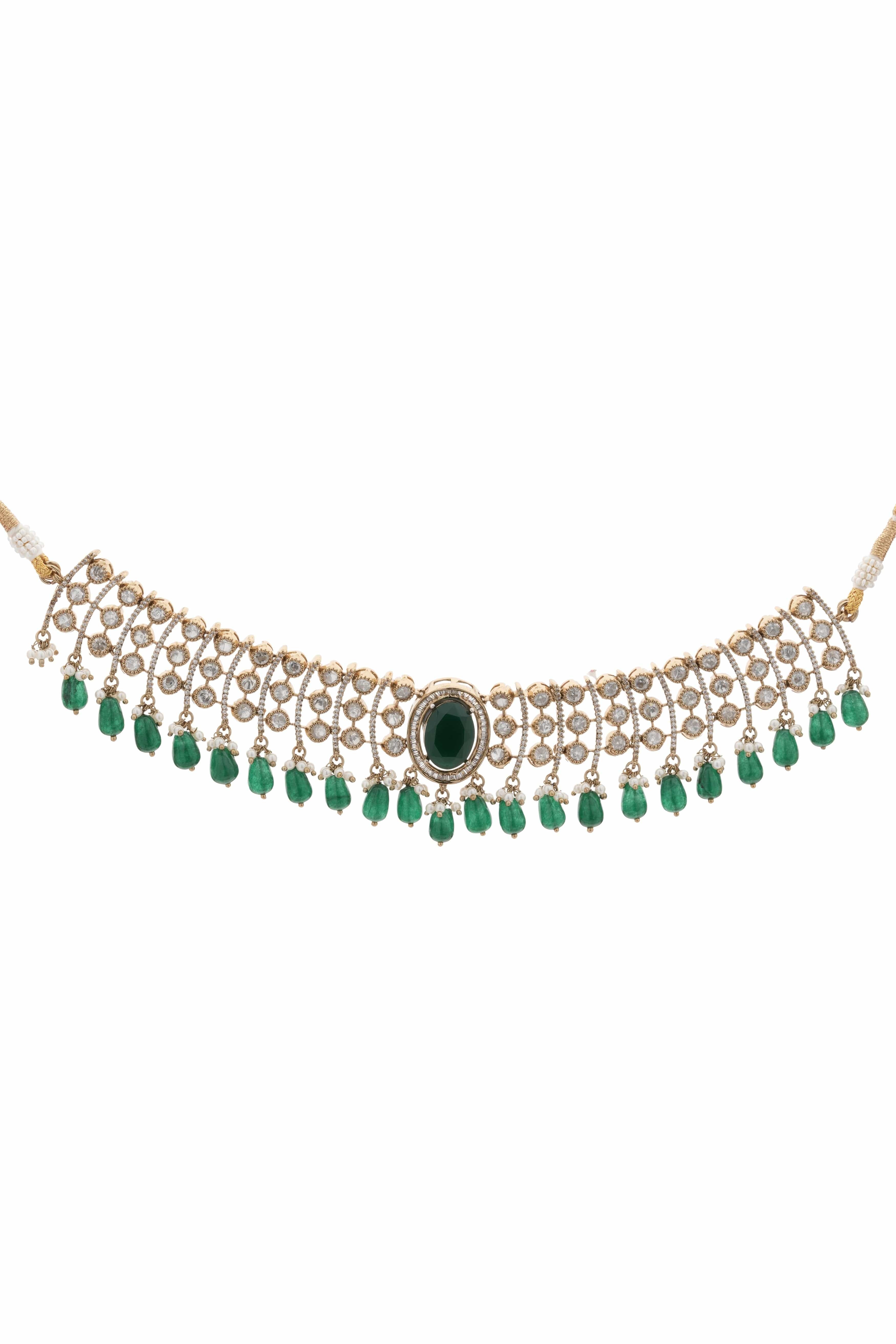 Rose Dewdrop  Mona Lisa Stone Moissanite  Choker Set with Maang Tikka
