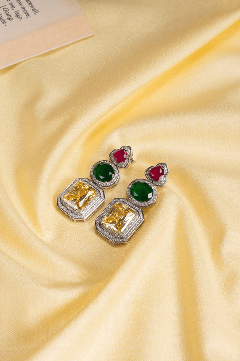 Emerald Geometry Statement Earrings — Bold, Glam & Elegant