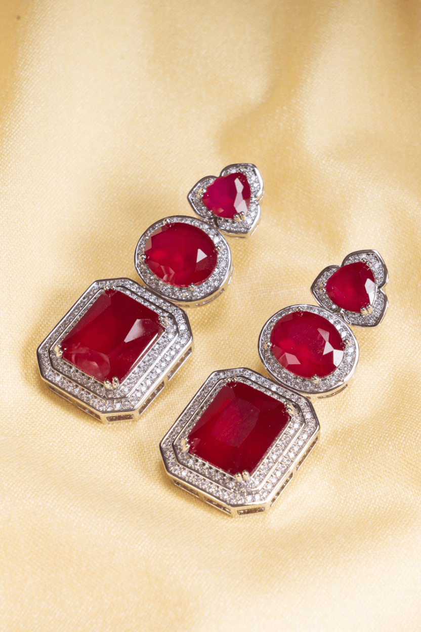 Emerald Geometry Statement Earrings — Bold, Glam & Elegant