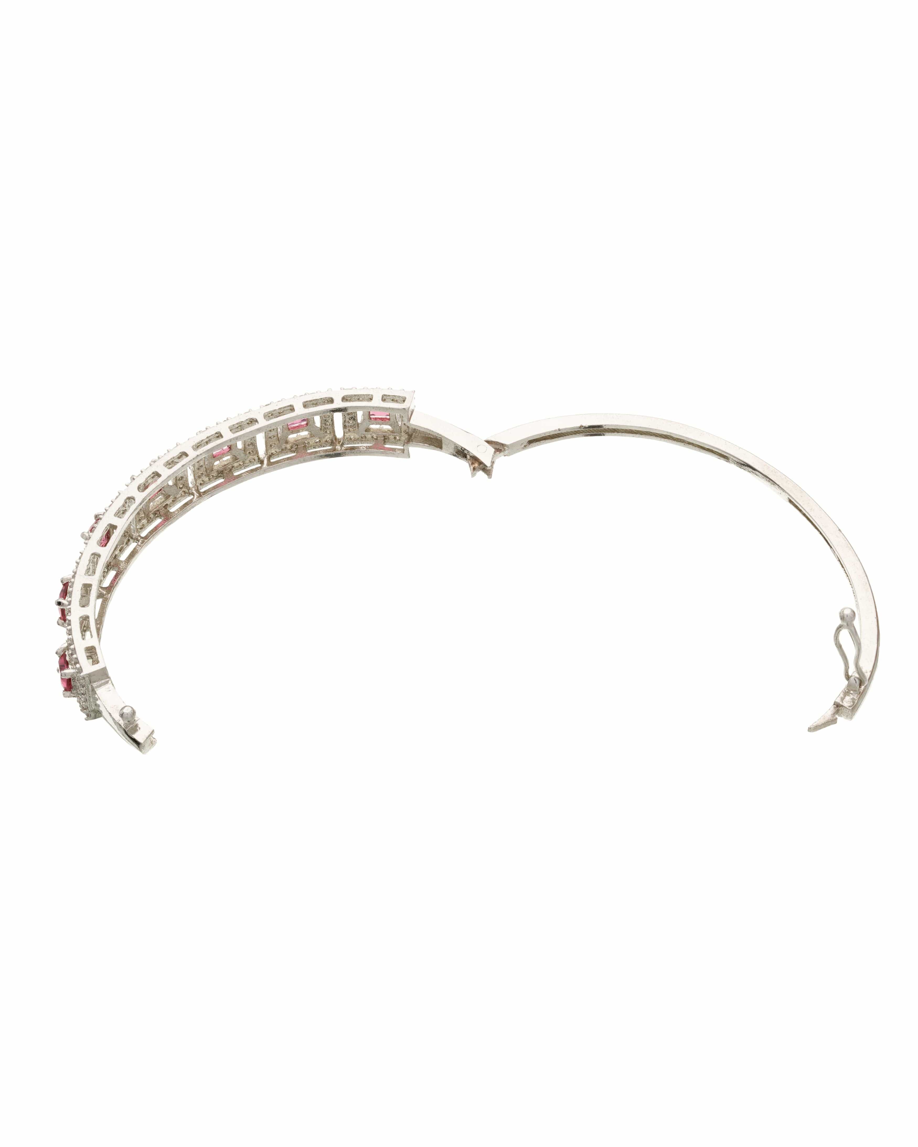 Elegant Luxe Silver-Tone Openable Bracelet  with semi precious Ruby and CZ  Stones