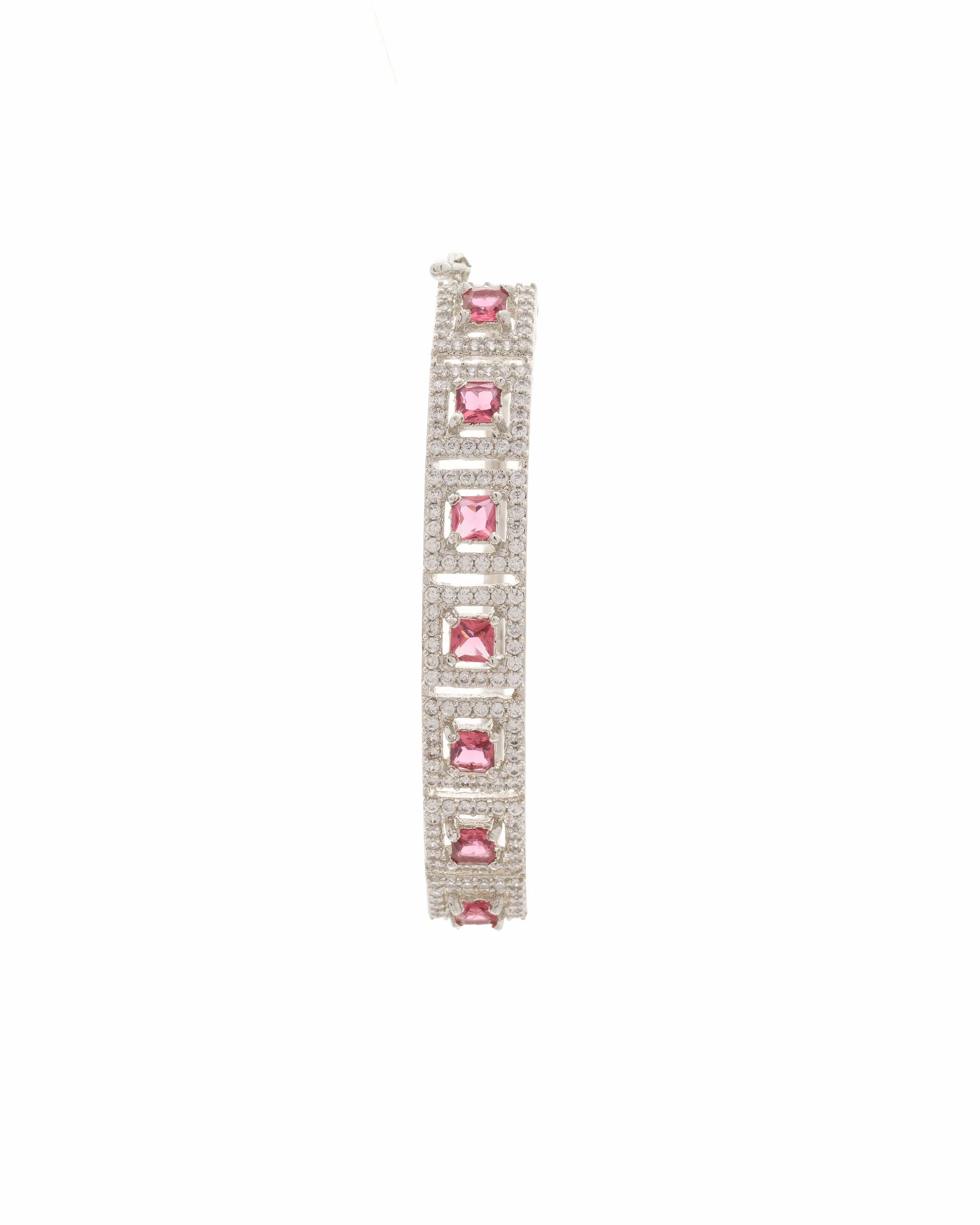 Elegant Luxe Silver-Tone Openable Bracelet  with semi precious Ruby and CZ  Stones