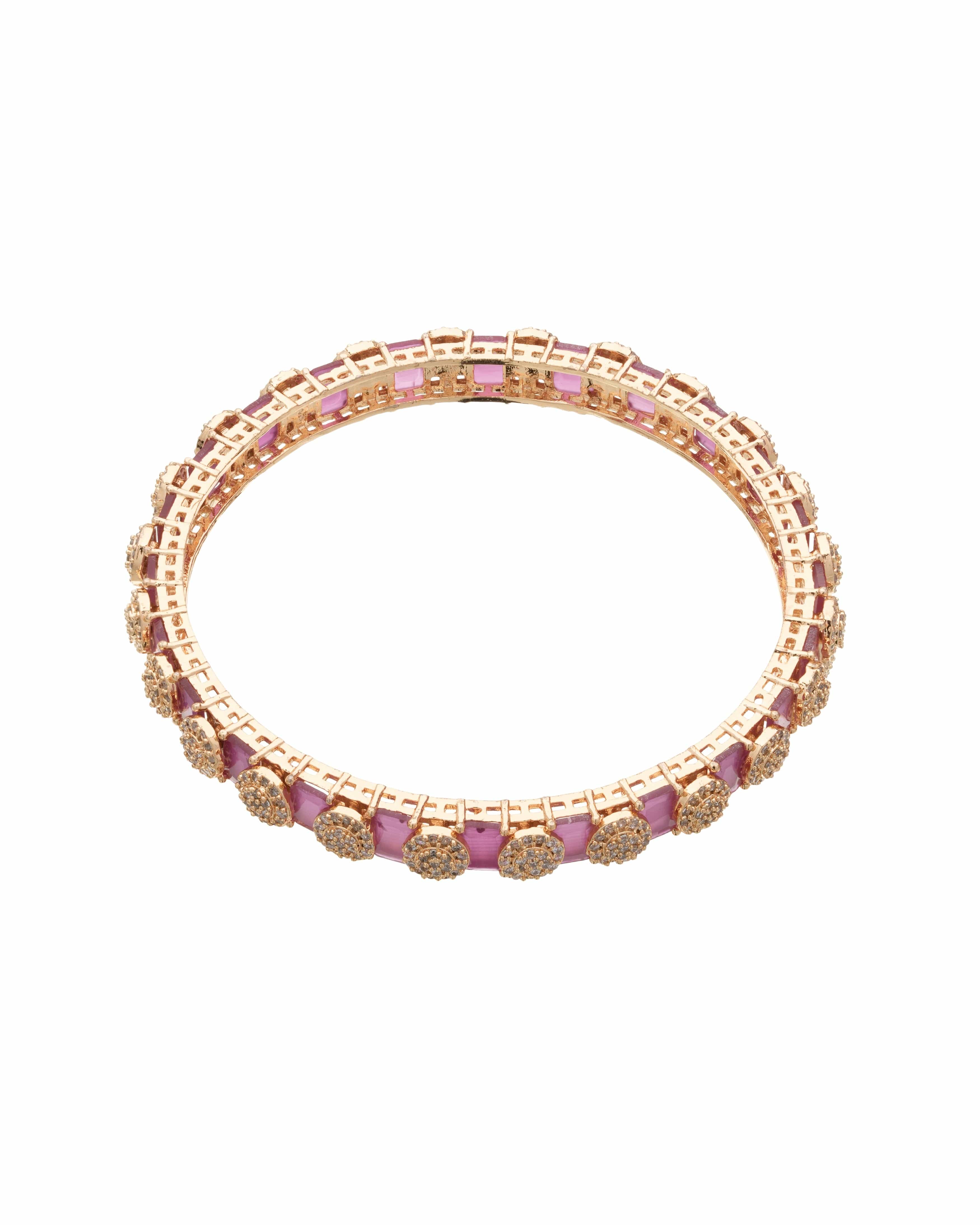 Elegant Gold-Plated Pacheli Bangles with Green Stone & CZ Detailing