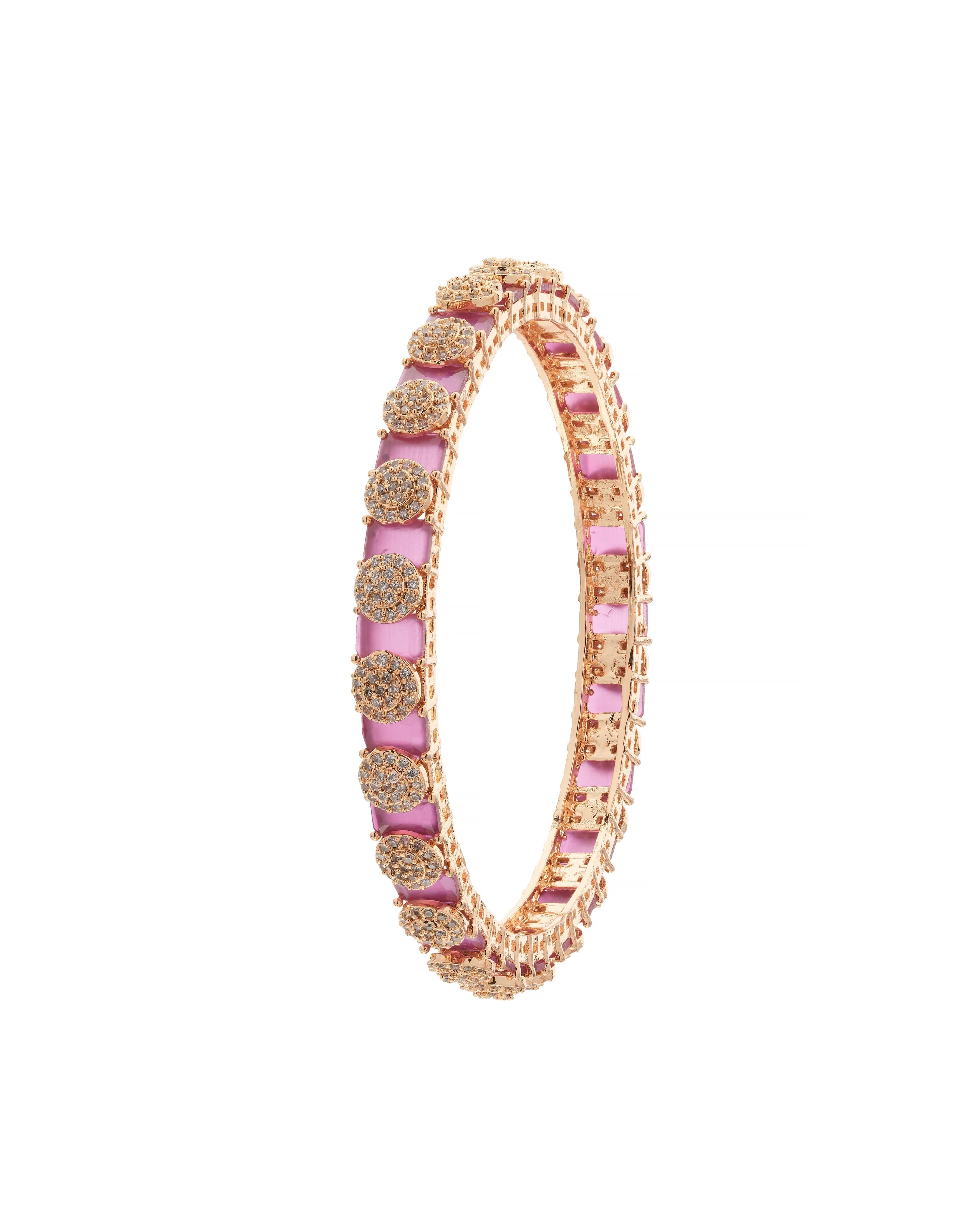 Elegant Gold-Plated Pacheli Bangles with Green Stone & CZ Detailing
