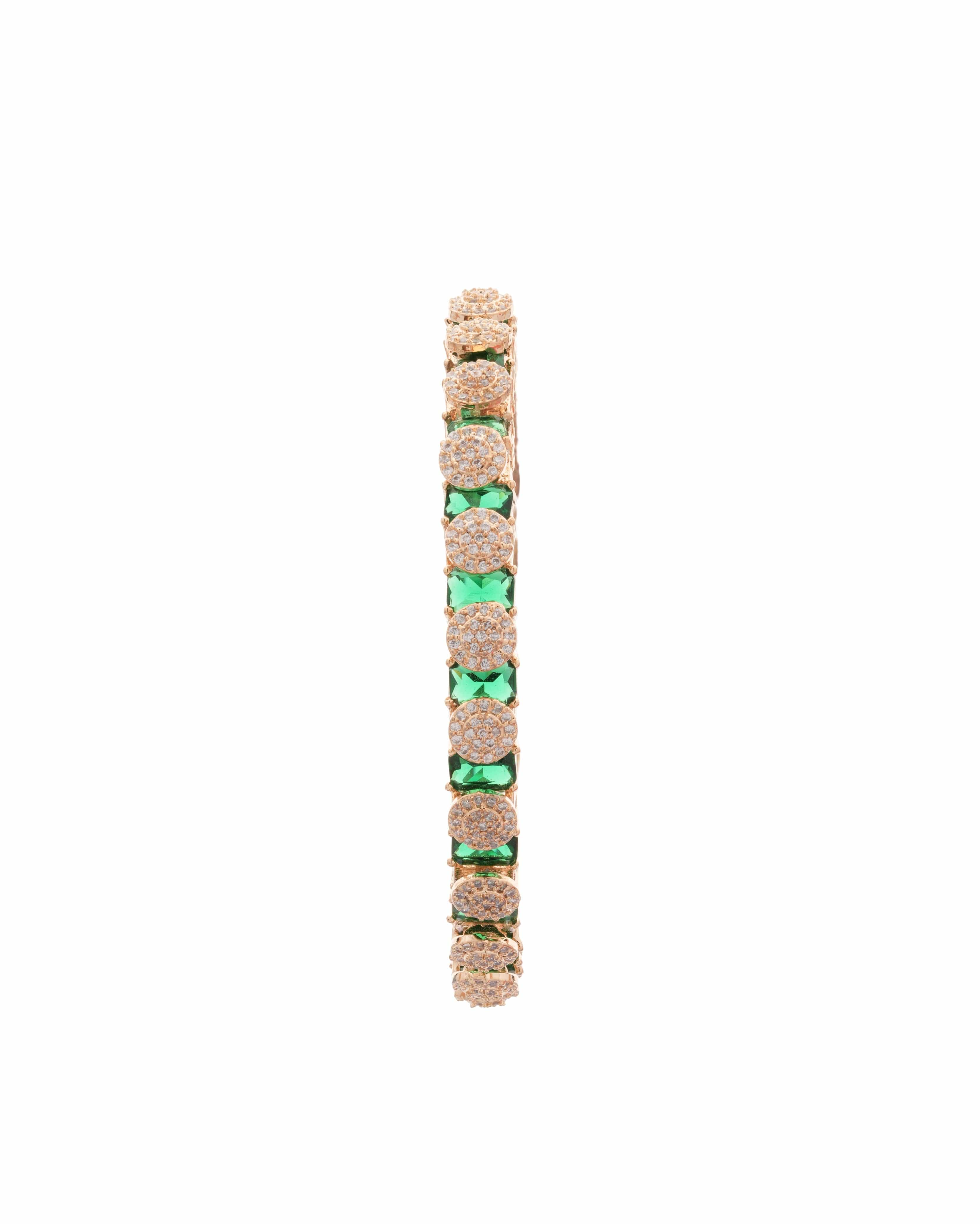Elegant Gold-Plated Pacheli Bangles with Green Stone & CZ Detailing