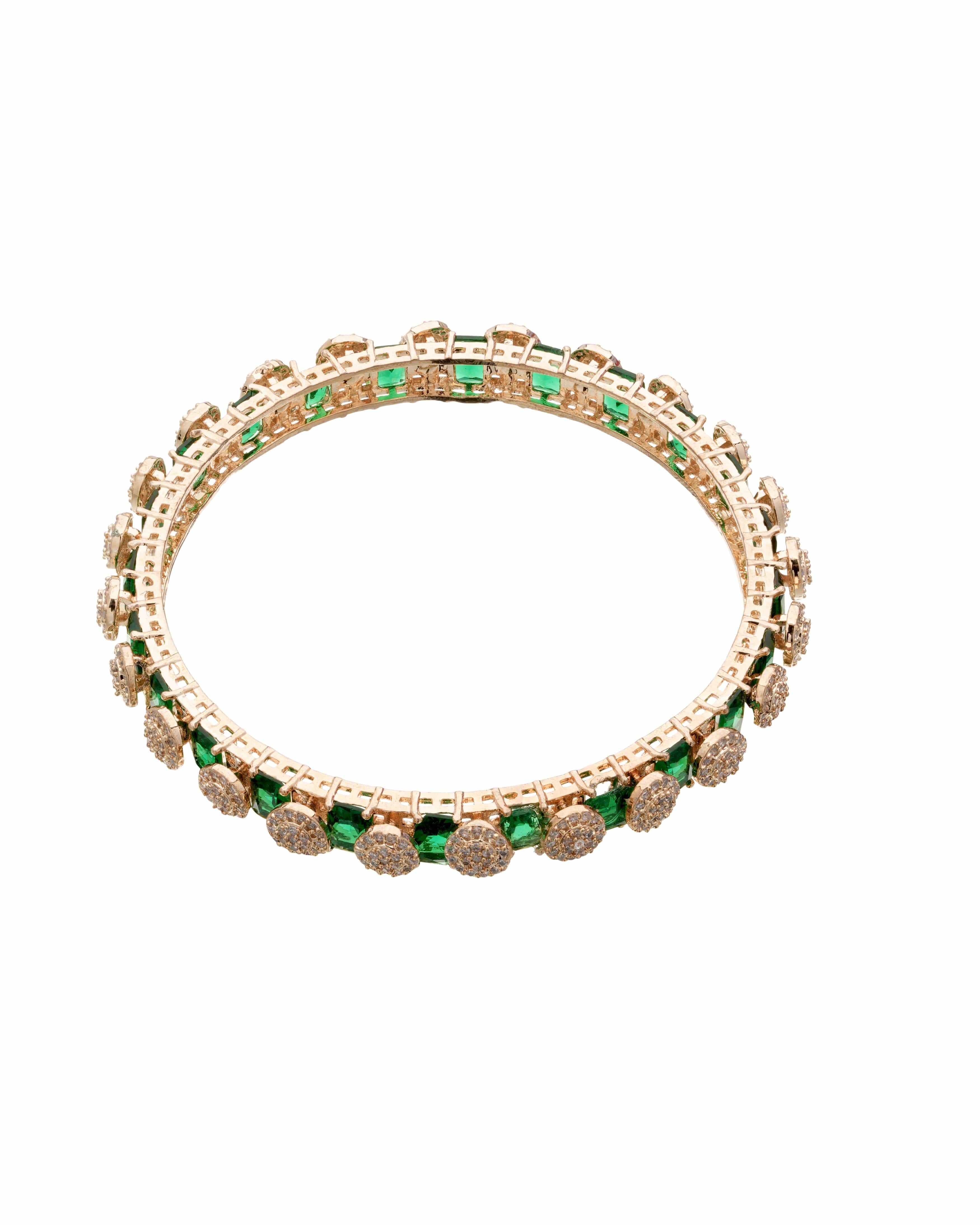 Elegant Gold-Plated Pacheli Bangles with Green Stone & CZ Detailing