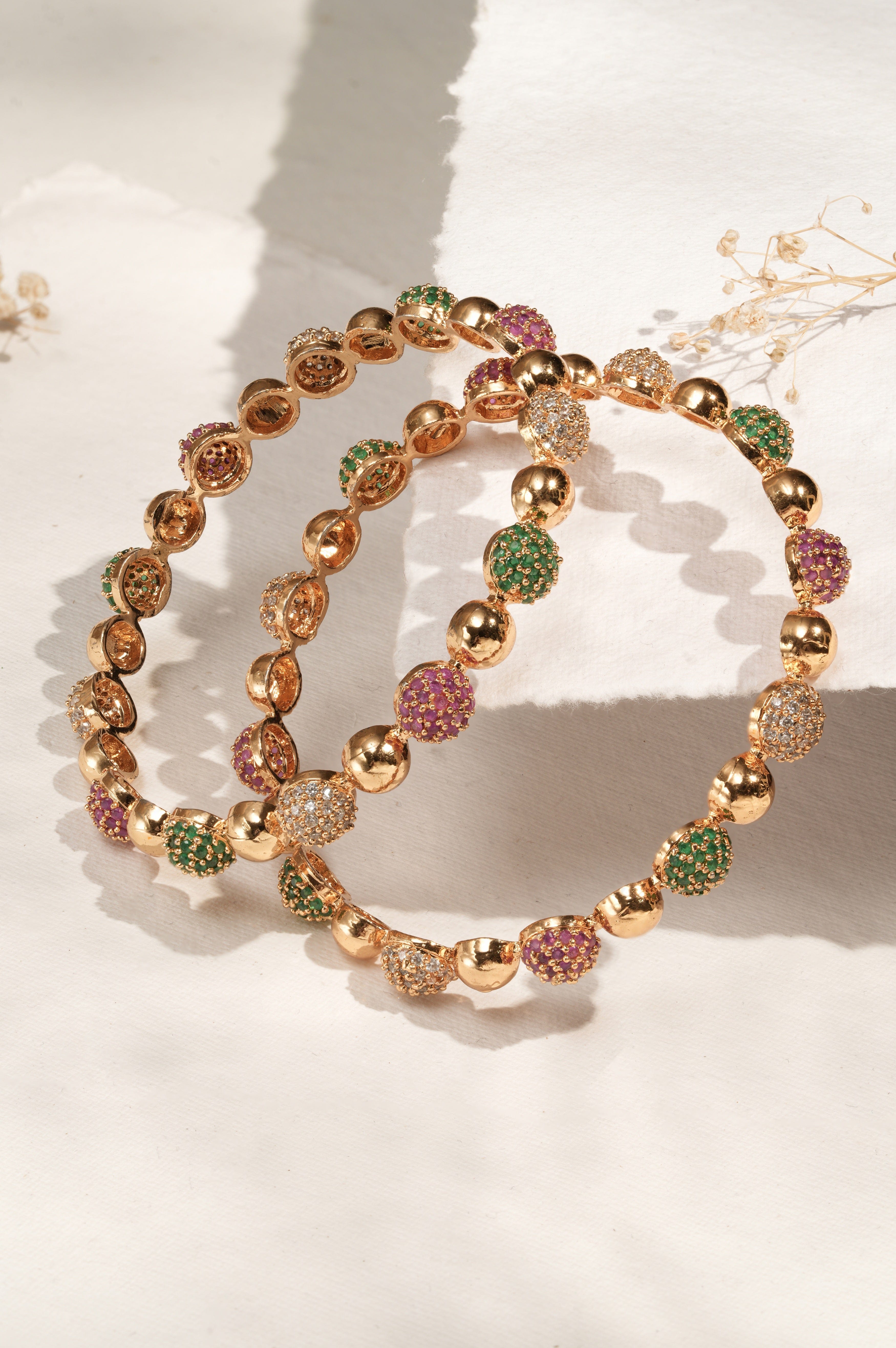 Gold-Plated Multicolor Beaded Stone Bangles