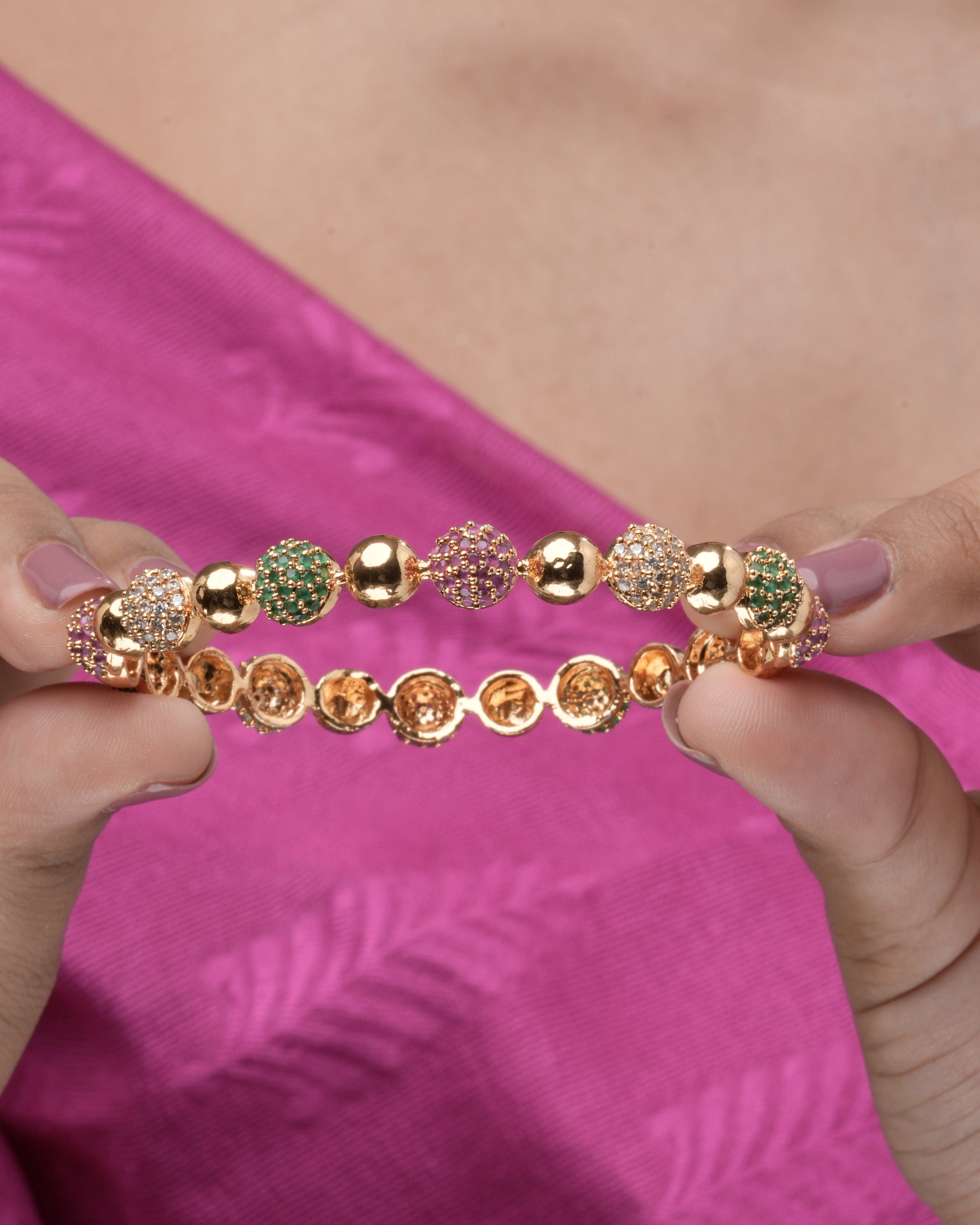 Gold-Plated Multicolor Beaded Stone Bangles