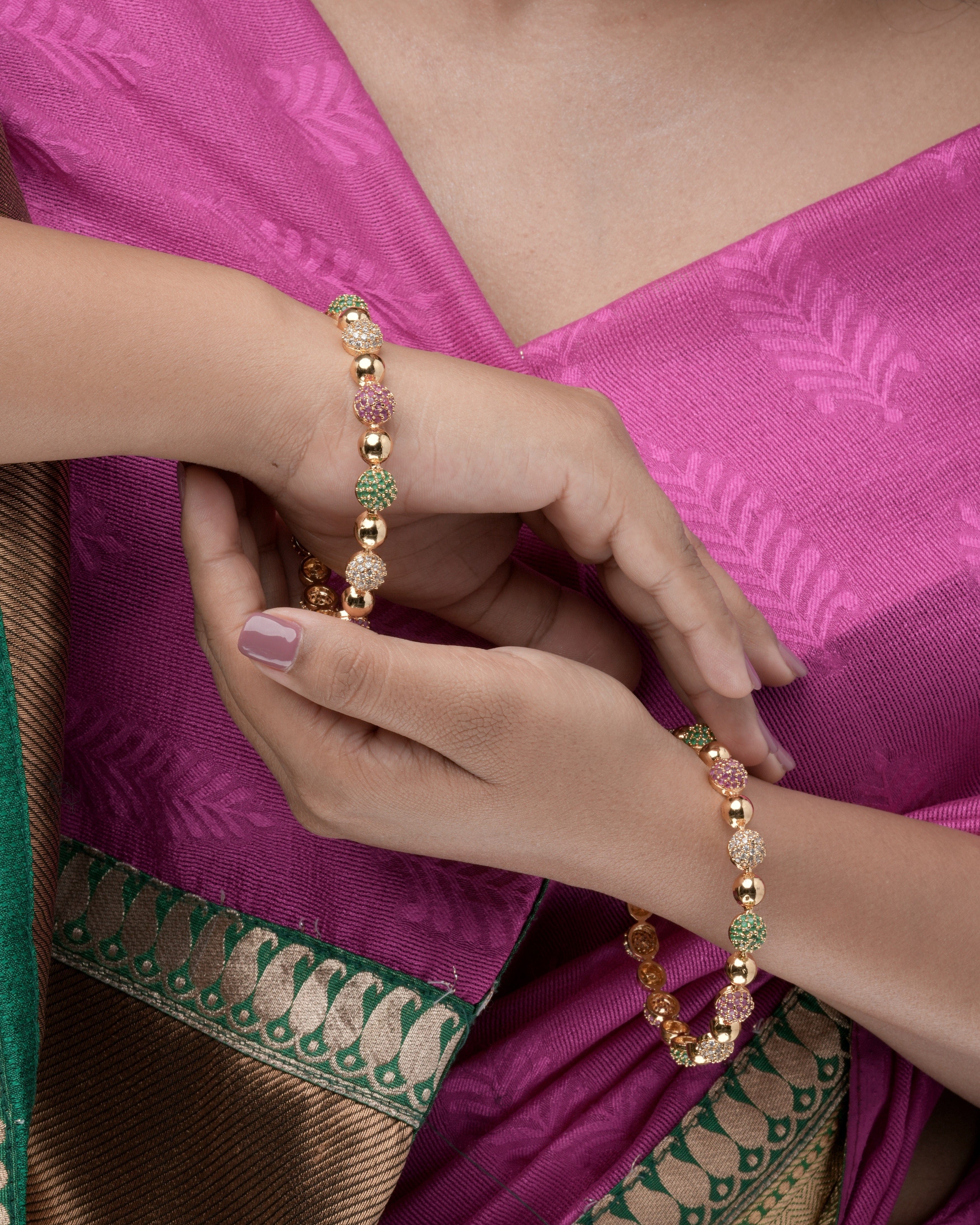 Gold-Plated Multicolor Beaded Stone Bangles