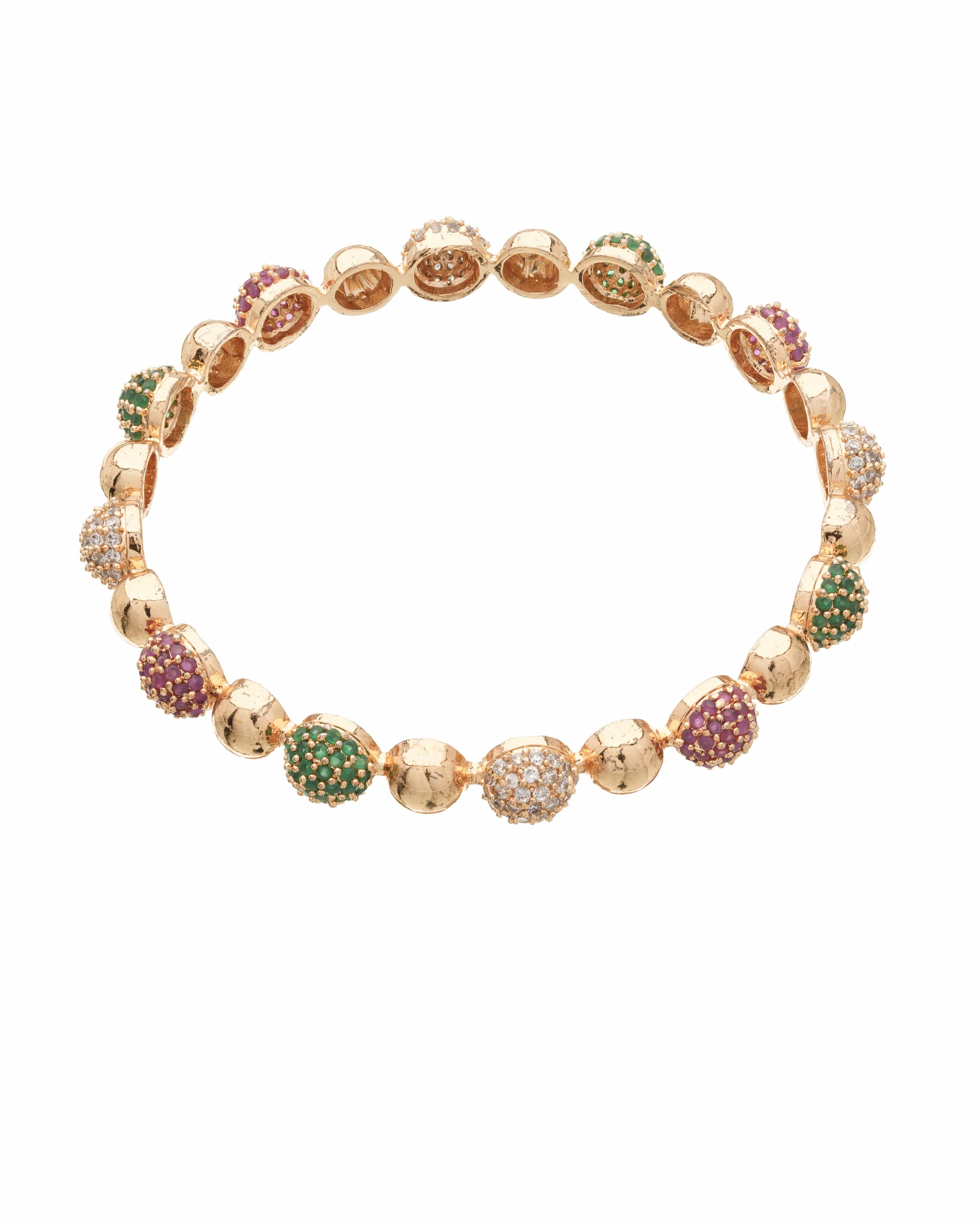 Gold-Plated Multicolor Beaded Stone Bangles