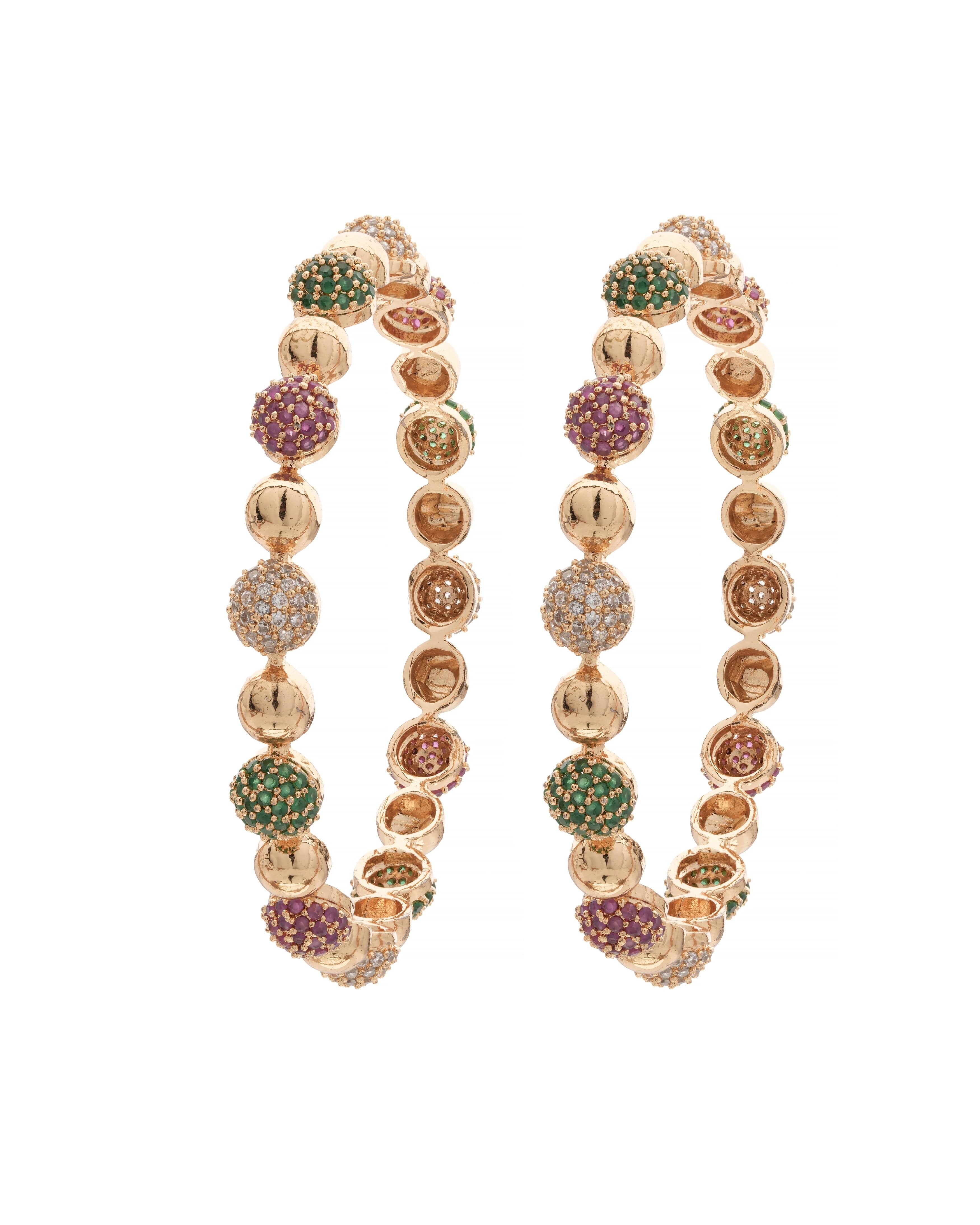 Gold-Plated Multicolor Beaded Stone Bangles