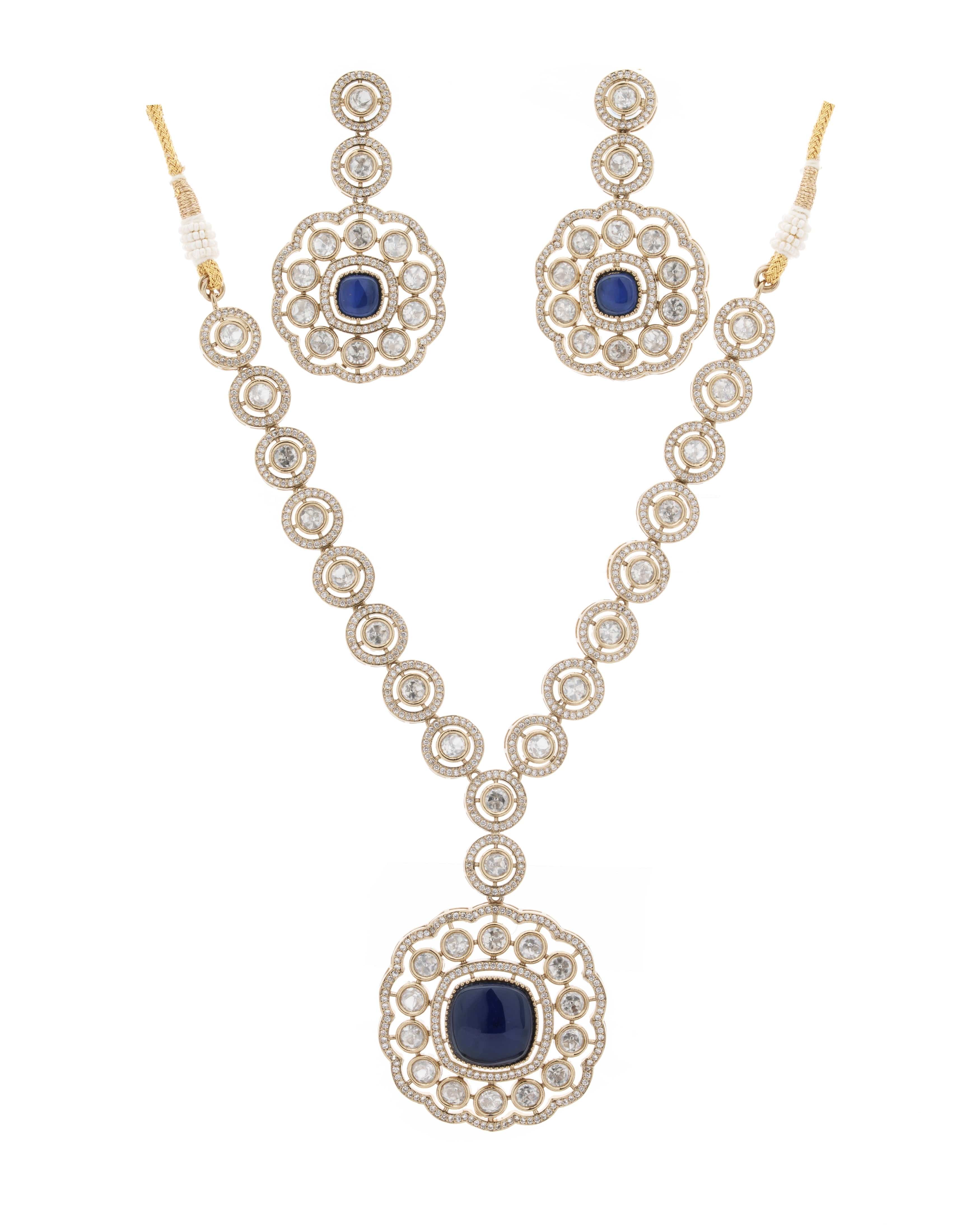 Royal Moon – White Pendant  Kundan Necklace