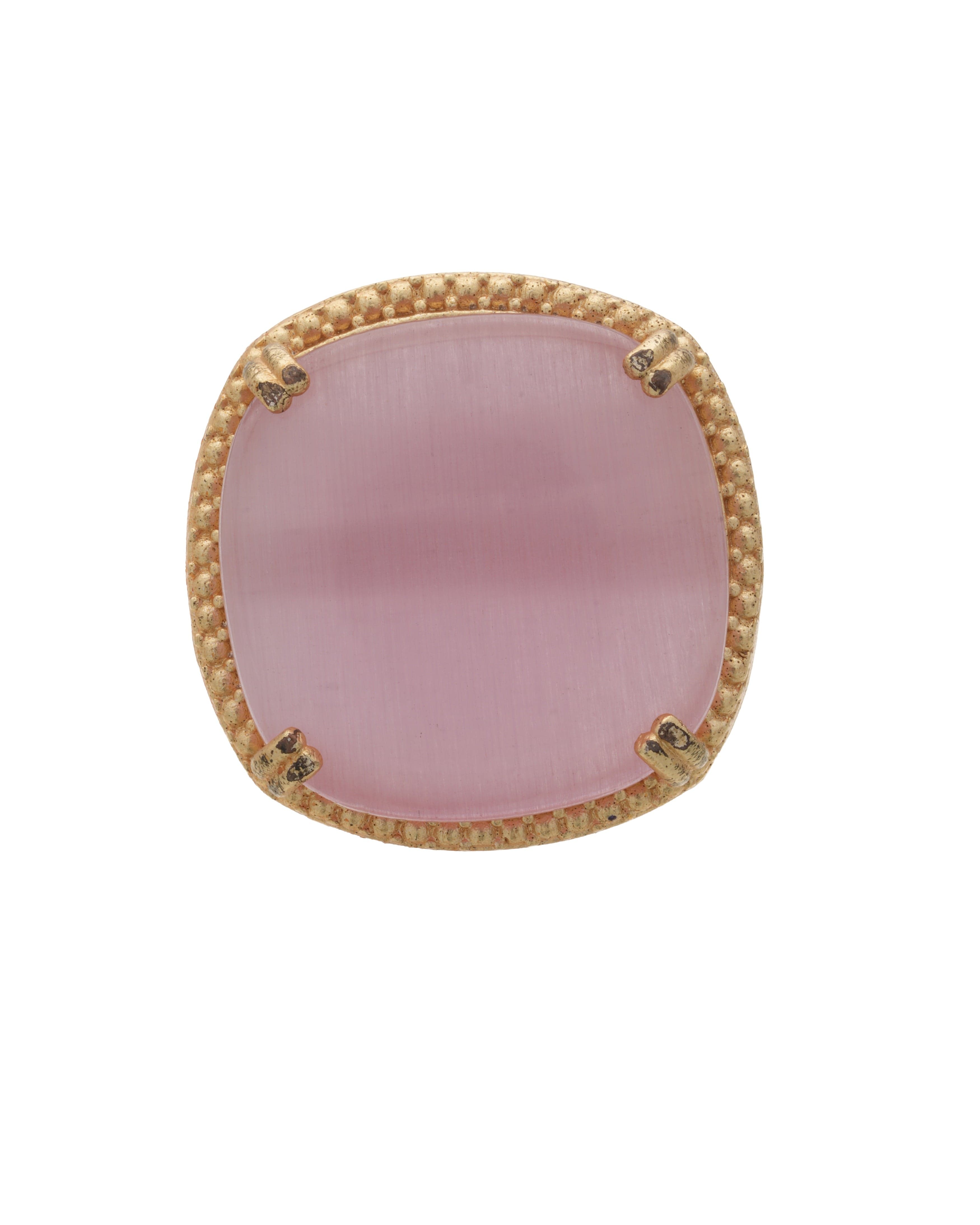 Natural Rose Quartz Stone Gold-Plated Adjustable Finger Ring