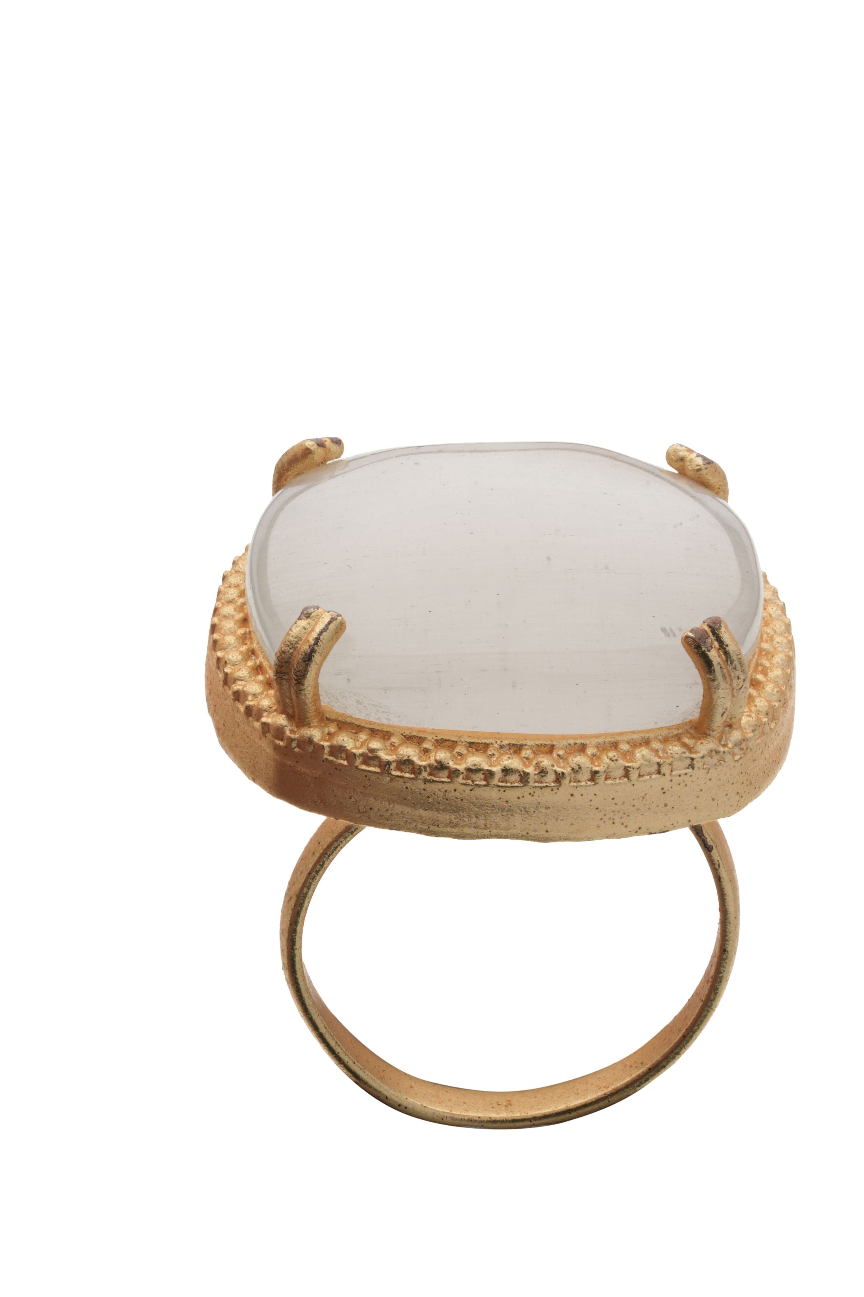Natural Rose Quartz Stone Gold-Plated Adjustable Finger Ring